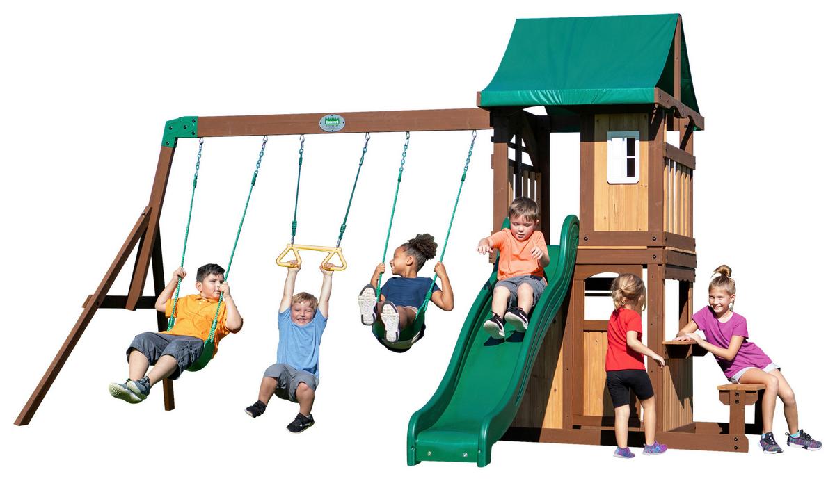 Spielturm Lakewood Braun/grün B: 340 Cm - Braun/Grün, KONVENTIONELL, Holz (340/260/430cm) - Ambia Garden