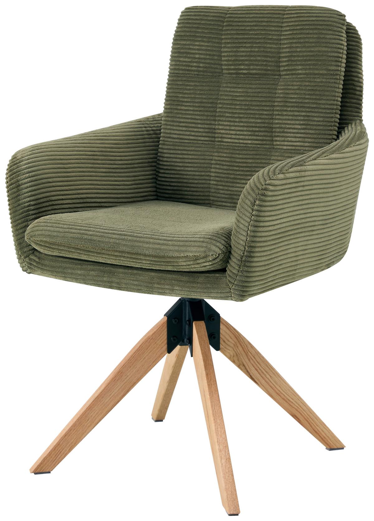 Armlehnstuhl Matti grün, Sitzfläche 360° drehbar - Naturfarben/Grün, KONVENTIONELL, Holz/Textil (60/93/65,5cm) - Livetastic