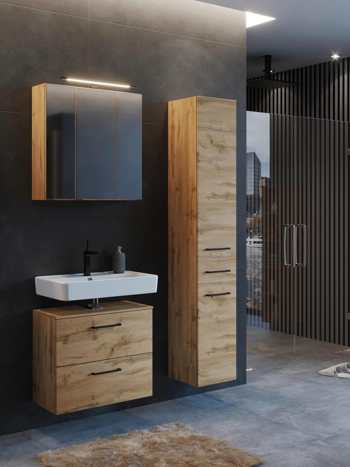 Badmöbel-Set Manchester B: 90 cm Eiche Wotan Dekor - Eichefarben, MODERN, Holzwerkstoff (90cm) - Held