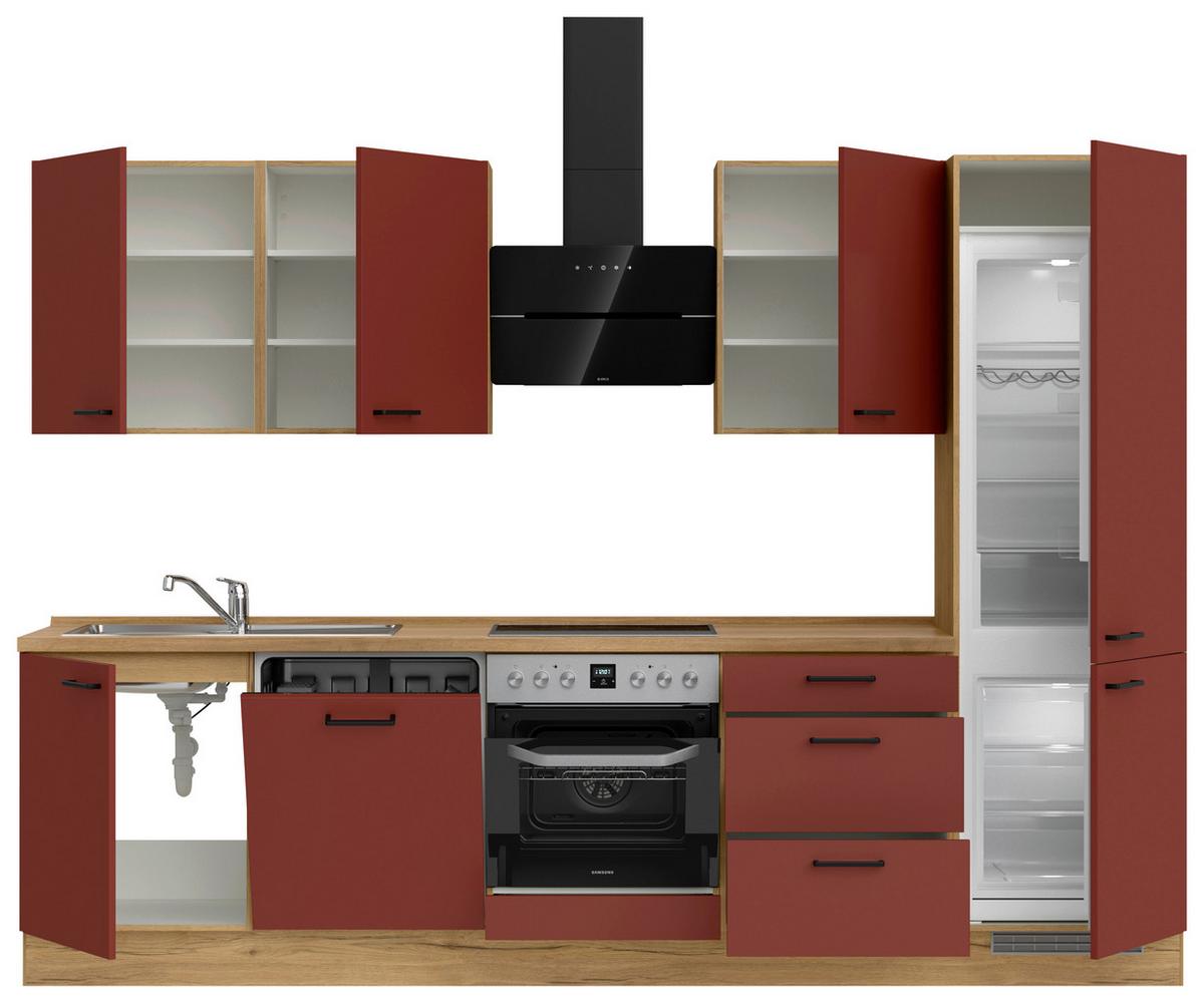 Küchenleerblock Easytouch High-Line, H10 Re. - Eichefarben/Rot, MODERN, Holzwerkstoff (300cm) - Nobilia