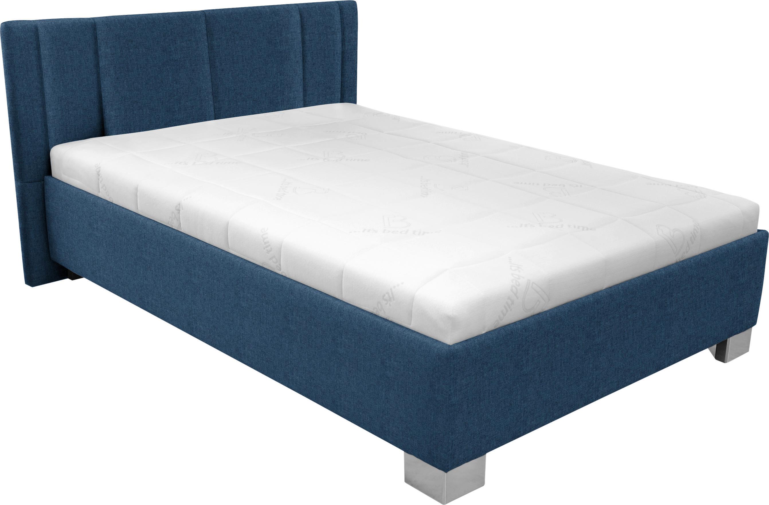 Polsterbett Mit Matratze 140x200 Stilo Dunkelblau - Chromfarben/Dunkelblau, Holz/Textil (140/200cm)
