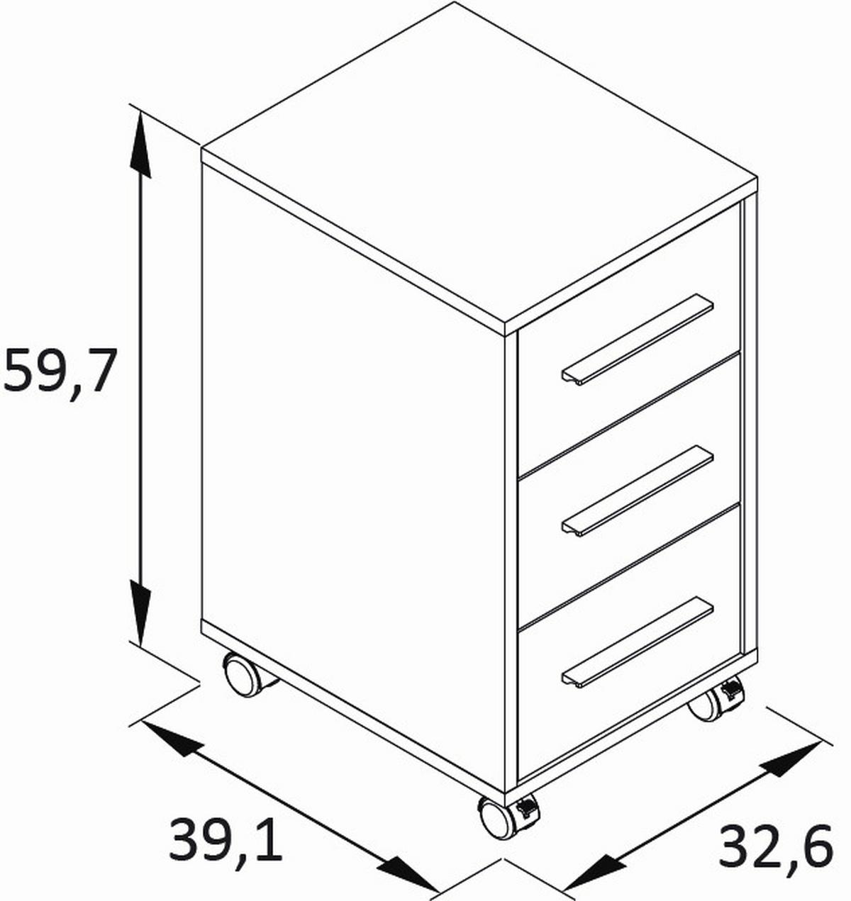 Rollcontainer Arezzo Eichefarben B: 32,6 - Eichefarben/Schwarz, MODERN, Holzwerkstoff/Kunststoff (32,6/59,7/39,1cm) - MID.YOU