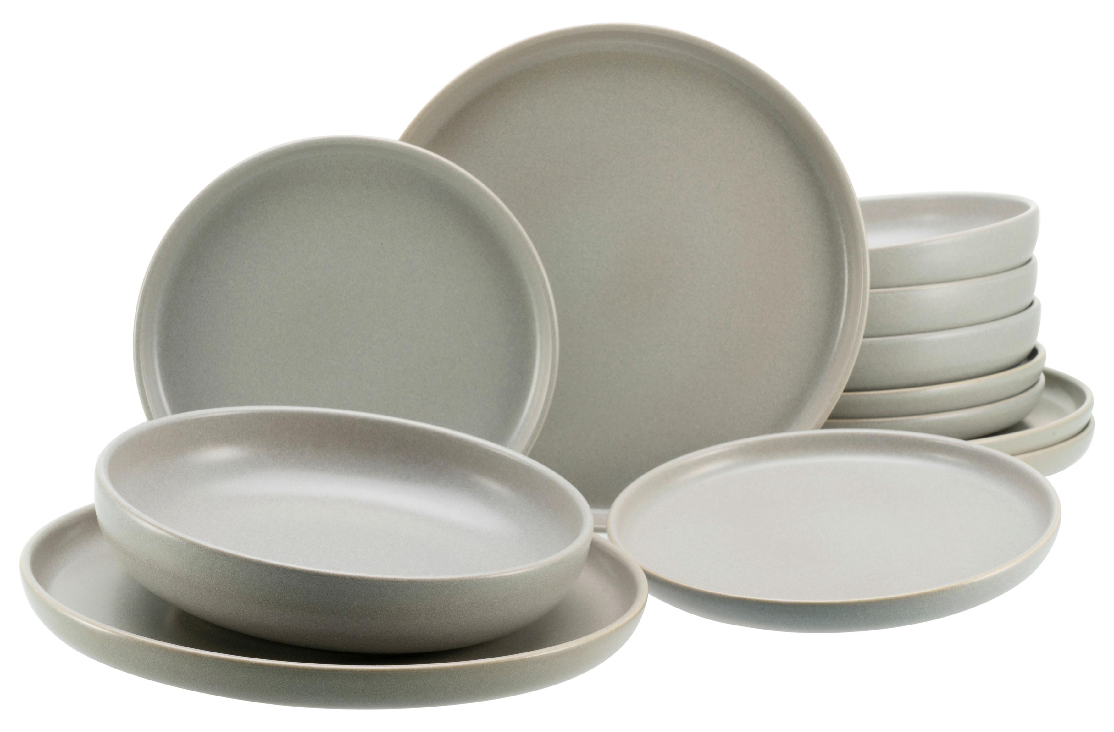 Tafelservice Uno Keramik 4Personen Geschirr Set Grau - Grau, KONVENTIONELL, Keramik - Creatable