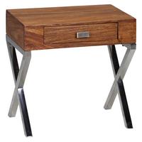 Nočný stolek z masivu Sheesham GUNA - barvy sheesham/barvy chromu, Moderní, kov/dřevo (45/45/50cm) - MID.YOU