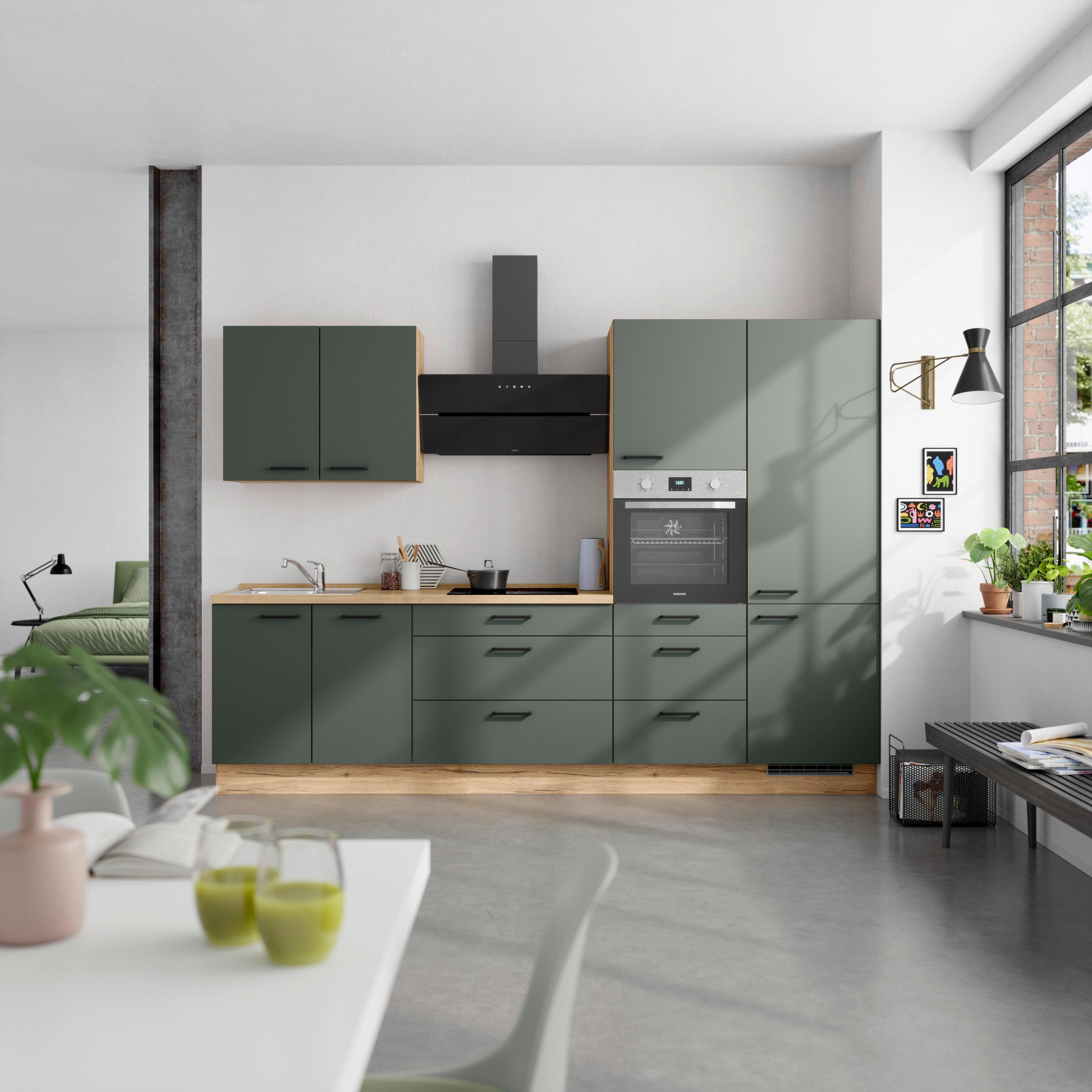 Küchenleerblock Easytouch High-Line, H4 Rechts - Dunkelgrün/Eichefarben, MODERN, Holzwerkstoff (300cm) - Nobilia