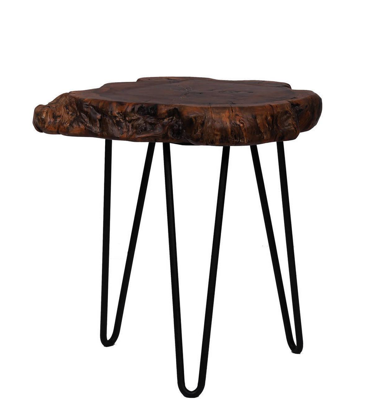 Beistelltisch Woody Dunkelbraun/Schwarz - Dunkelbraun/Schwarz, Basics, Holz/Metall (30/30/40cm) - Kayoom