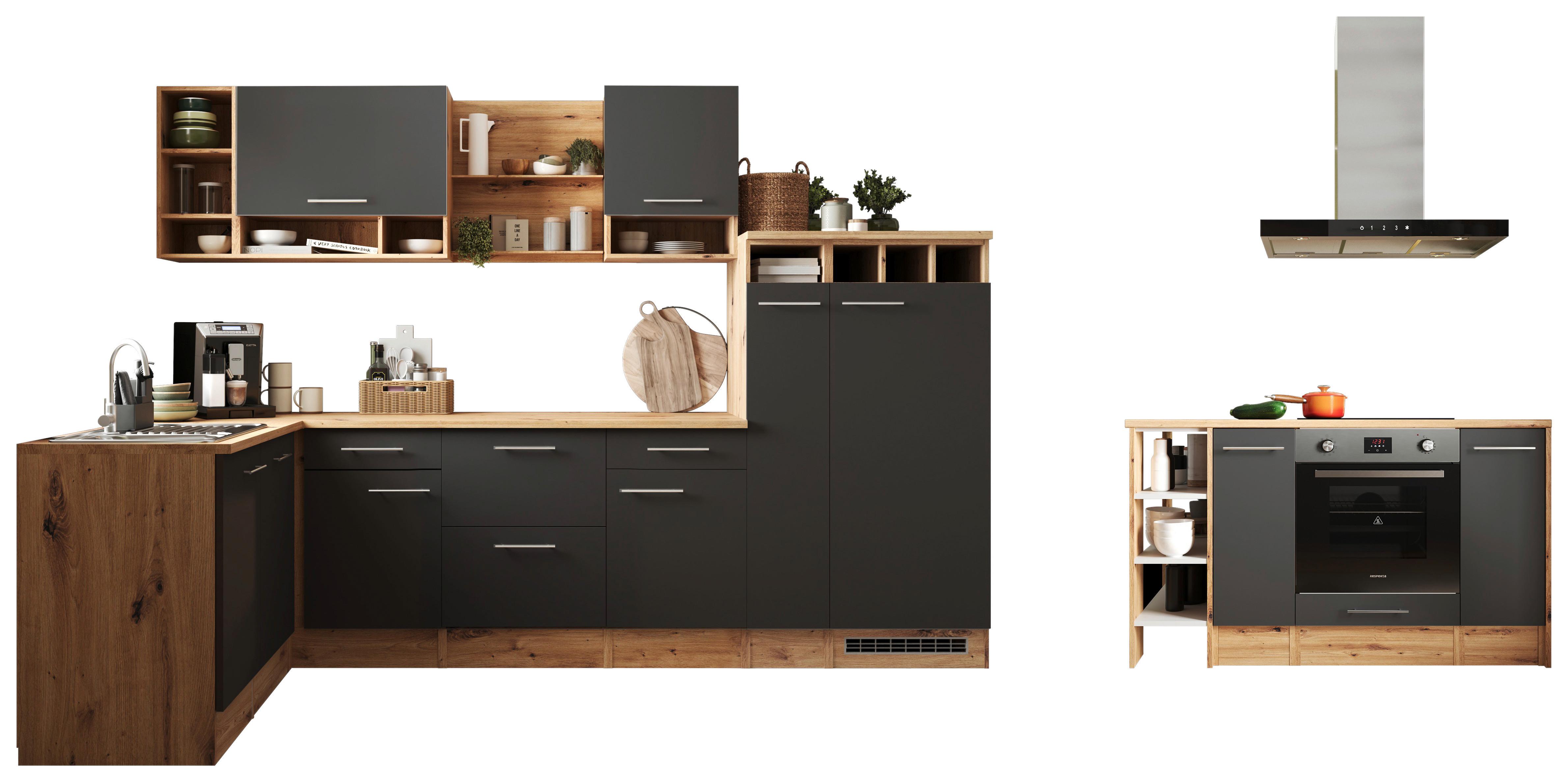 Eckküche Hilde Winkelküche 310 cm - Wildeiche/Grau, Design, Holzwerkstoff (310/172cm) - Respekta