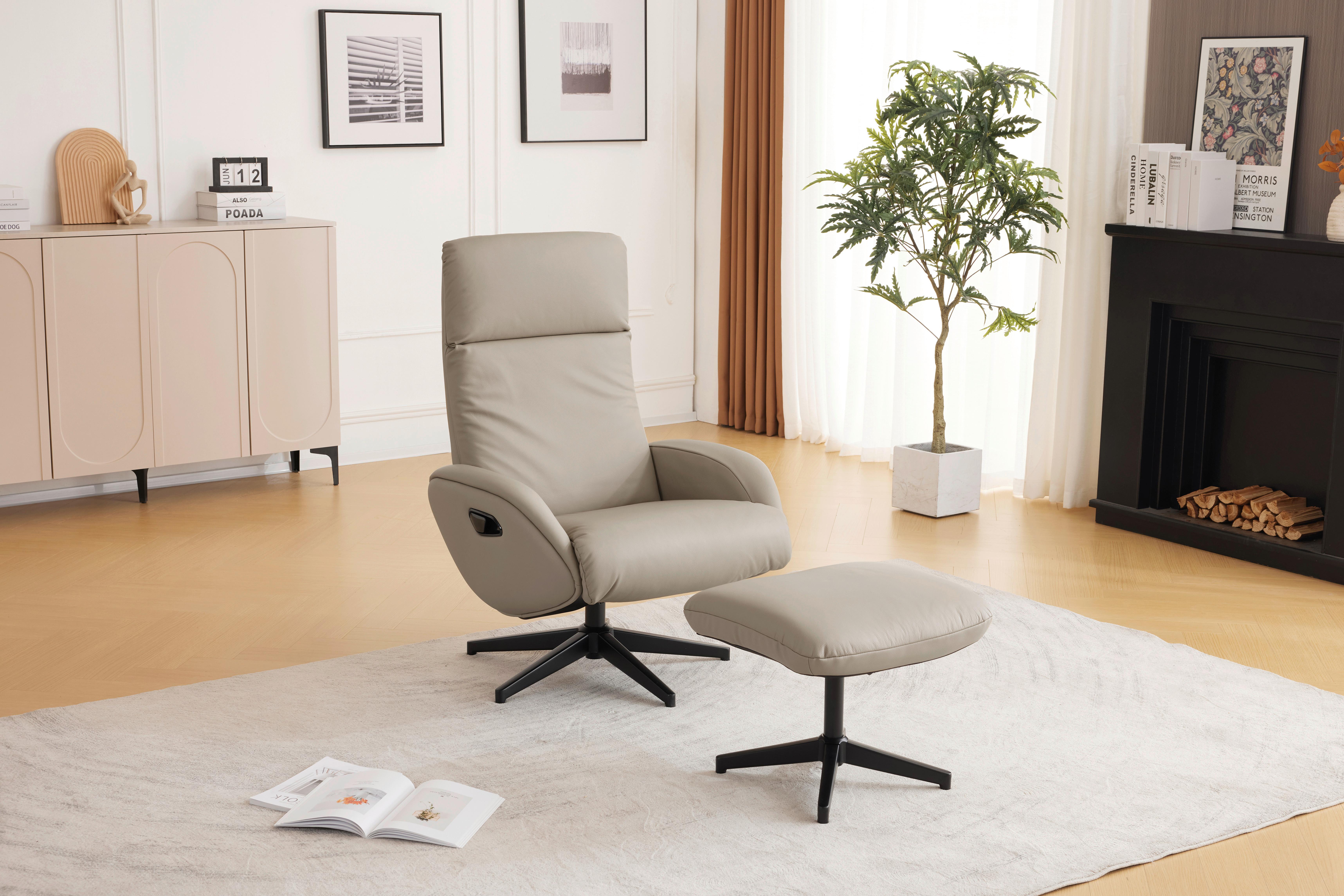 Relaxsesselset Basty - Taupe/Schwarz, Design, Leder/Textil (77/107/75cm) - Livetastic