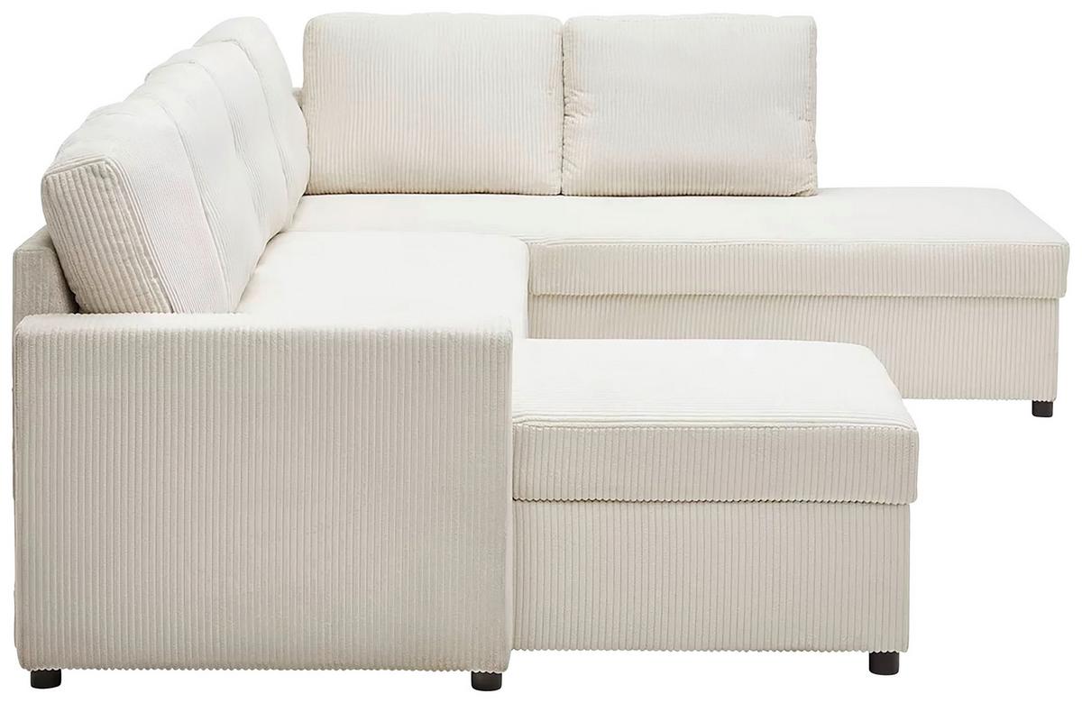 Sedací souprava MARTINA U, pravá, béžový manšestr - černá/béžová, Moderní, kov/dřevo (146/276/204cm) - Mömax