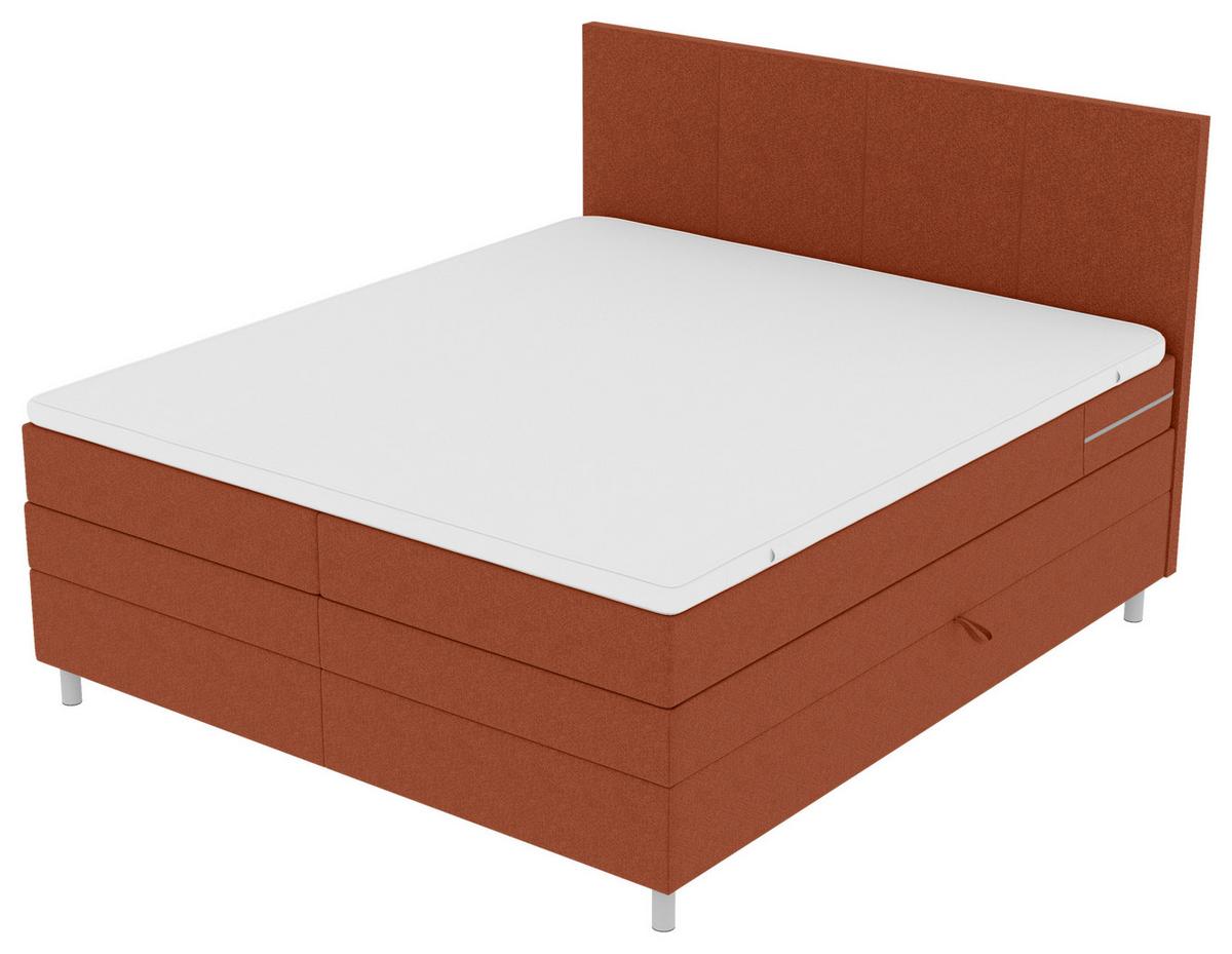 Boxspringbett Messina - Chromfarben/Rostfarben, KONVENTIONELL, Textil (140/200cm)