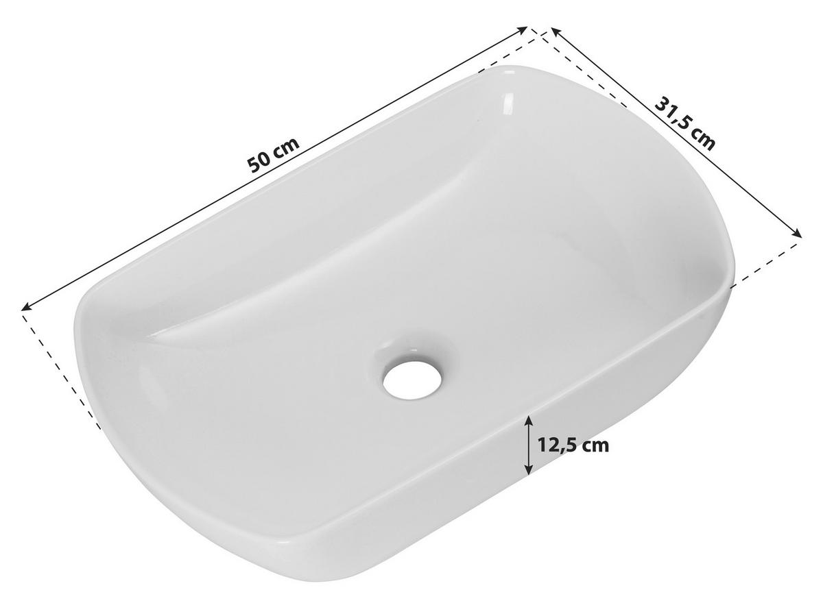 Aufsatzwaschbecken New York BxHxT: 50x12,5x31,5 cm Weiß - Weiß, MODERN, Keramik (50/12,5/31,5cm) - MID.YOU