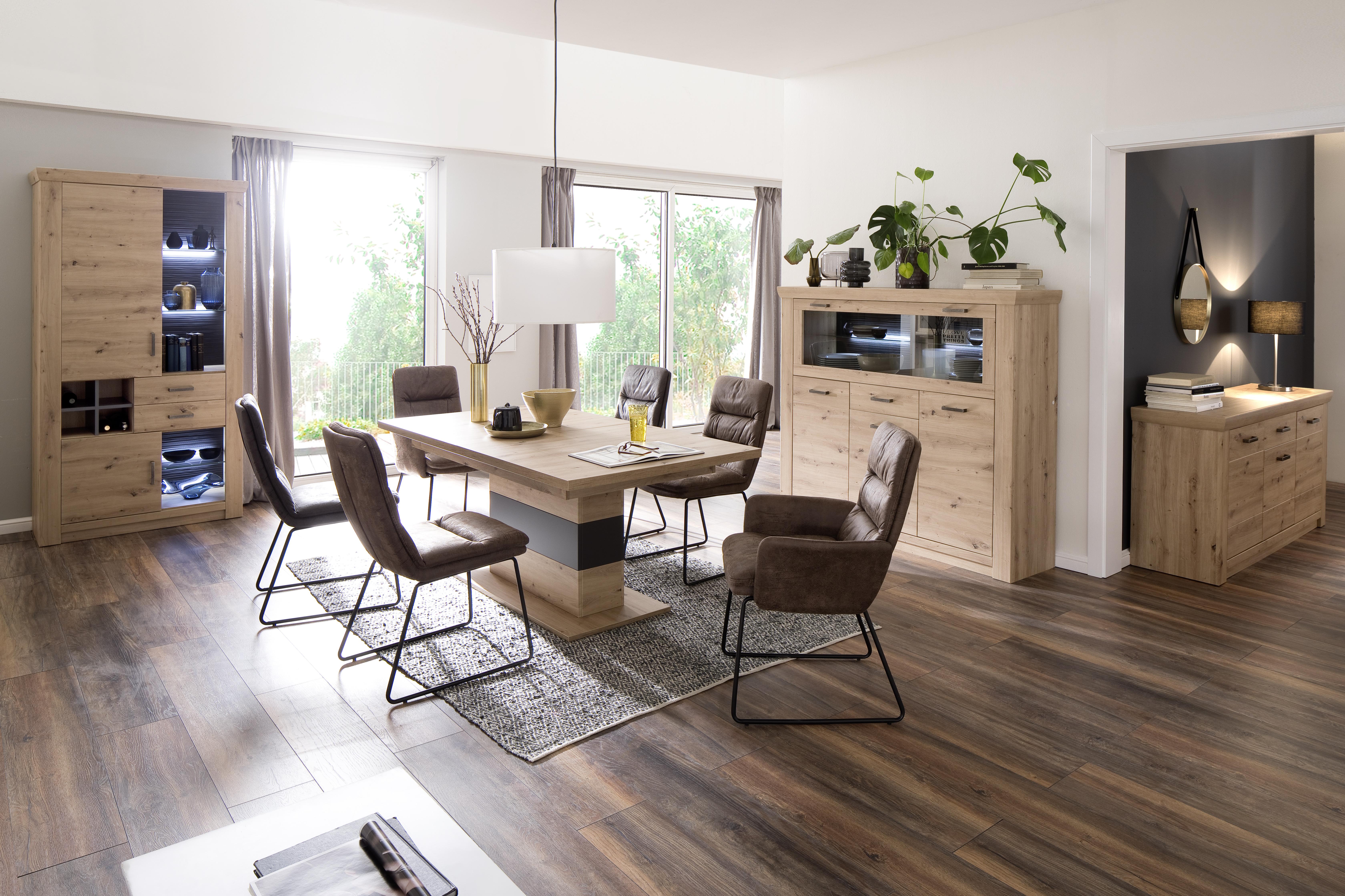 Esstisch ausziehbar Meran 180-280x100 cm Eichefarben - Eichefarben/Anthrazit, Design, Holzwerkstoff (180-280/100/77cm) - Livetastic