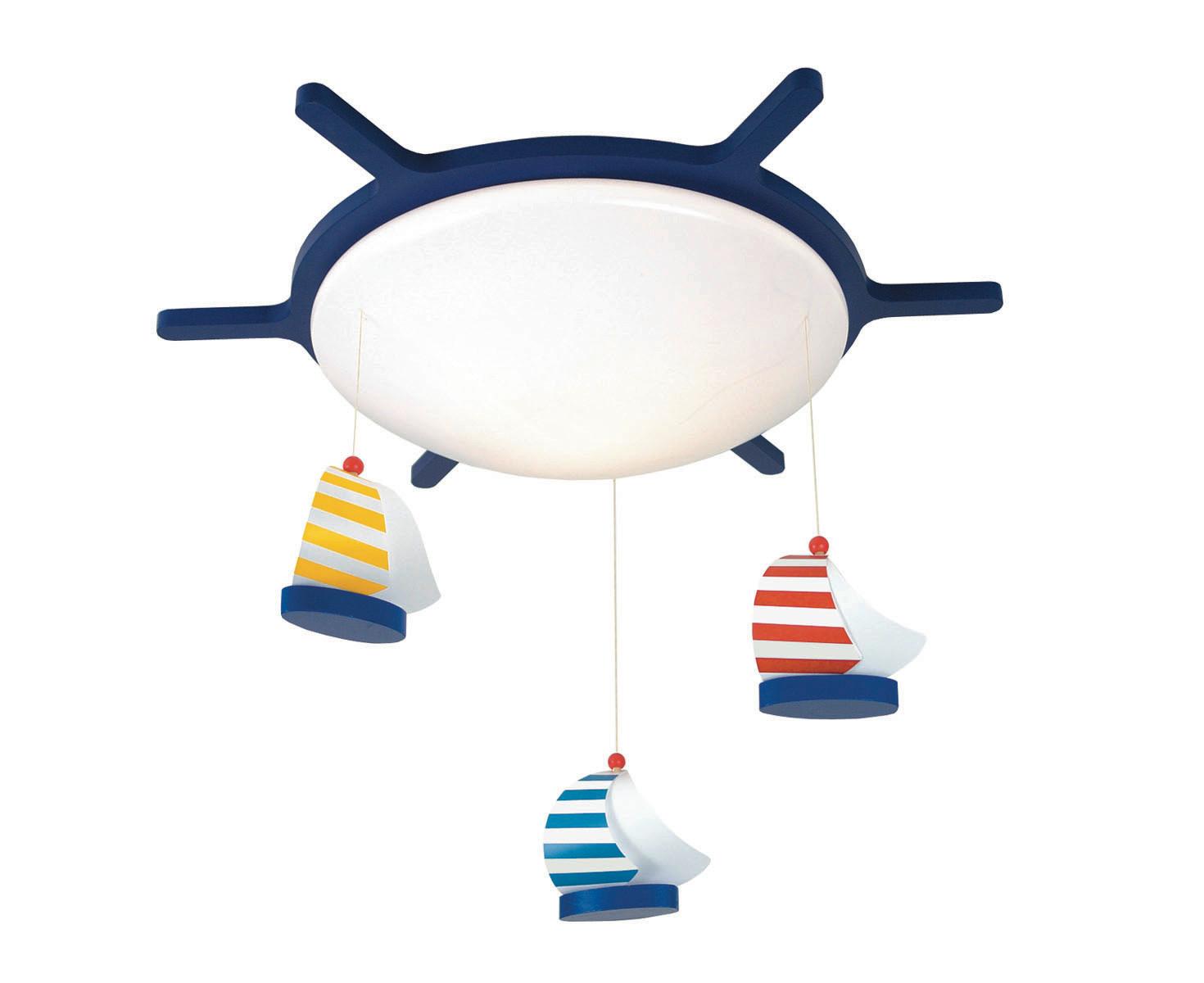 Kinderdeckenleuchte Segelboote L: 53 Cm Mit Hängenden Booten - Blau/Weiß, Trend, Holzwerkstoff/Kunststoff (53/53/10cm) - Niermann