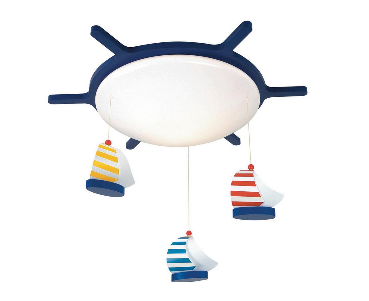 Kinderdeckenleuchte Segelboote L: 53 cm mit Hängenden Booten - Blau/Weiß, Trend, Holzwerkstoff/Kunststoff (53/53/10cm) - Niermann