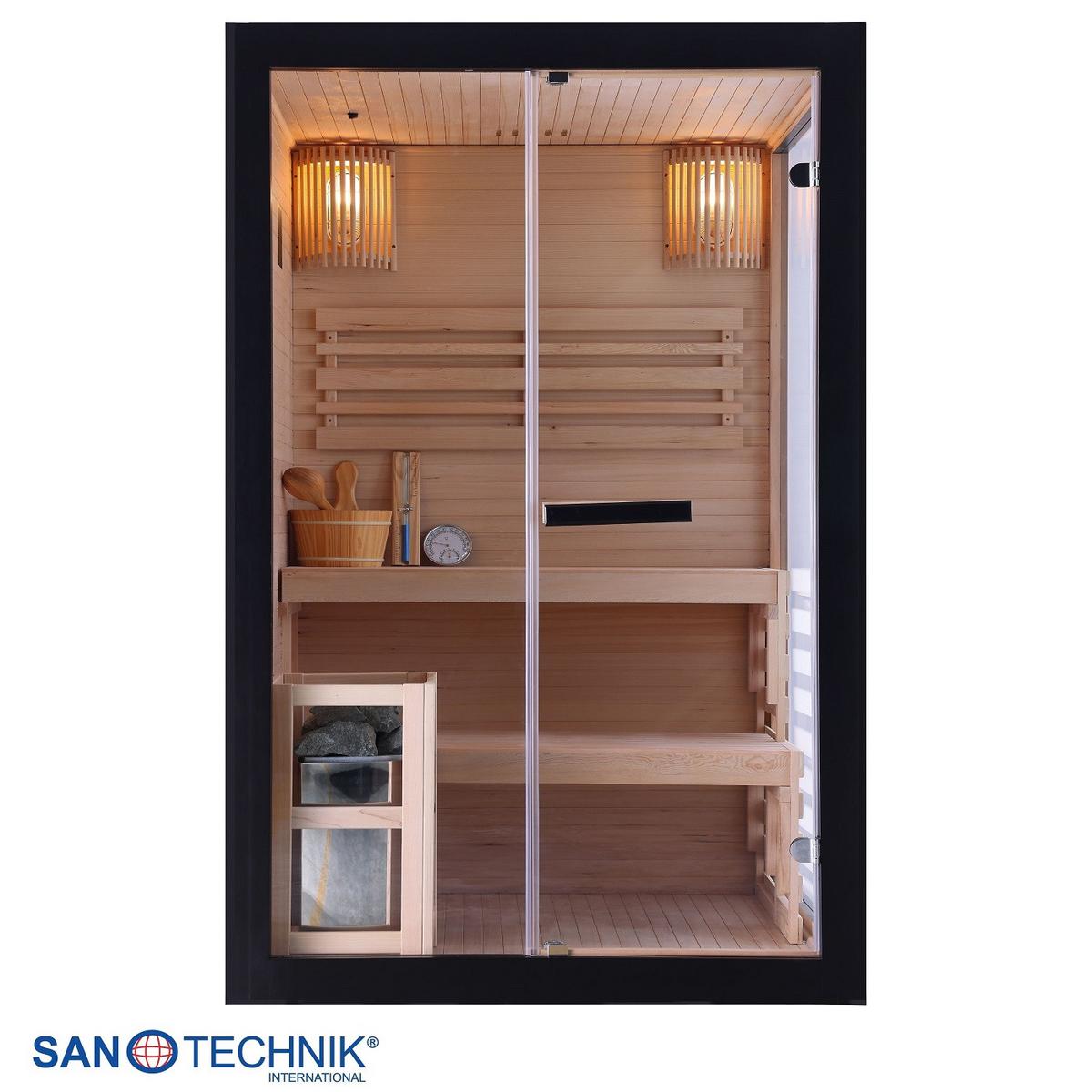 Finnische Panoramasauna BHT: 130x200x120 cm - Schwarz, Basics, Glas/Holz (130/200/120cm) - Sanotechnik