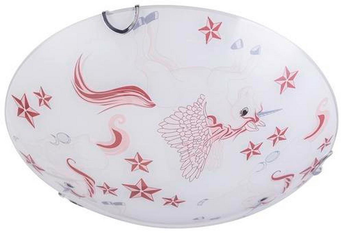 Led-deckenleuchte Natalie Ø 30 Cm Mit Einhorn-Motiv - Rosa/Weiß, Basics, Glas/Metall (30/8,5cm) - Globo