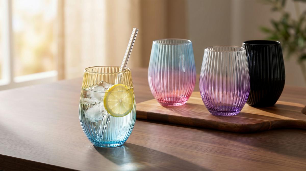 Trinkglas Jessi ca. 610 ml - Gelb/Flieder, MODERN, Glas (9.6/12.5cm) - Luca Bessoni