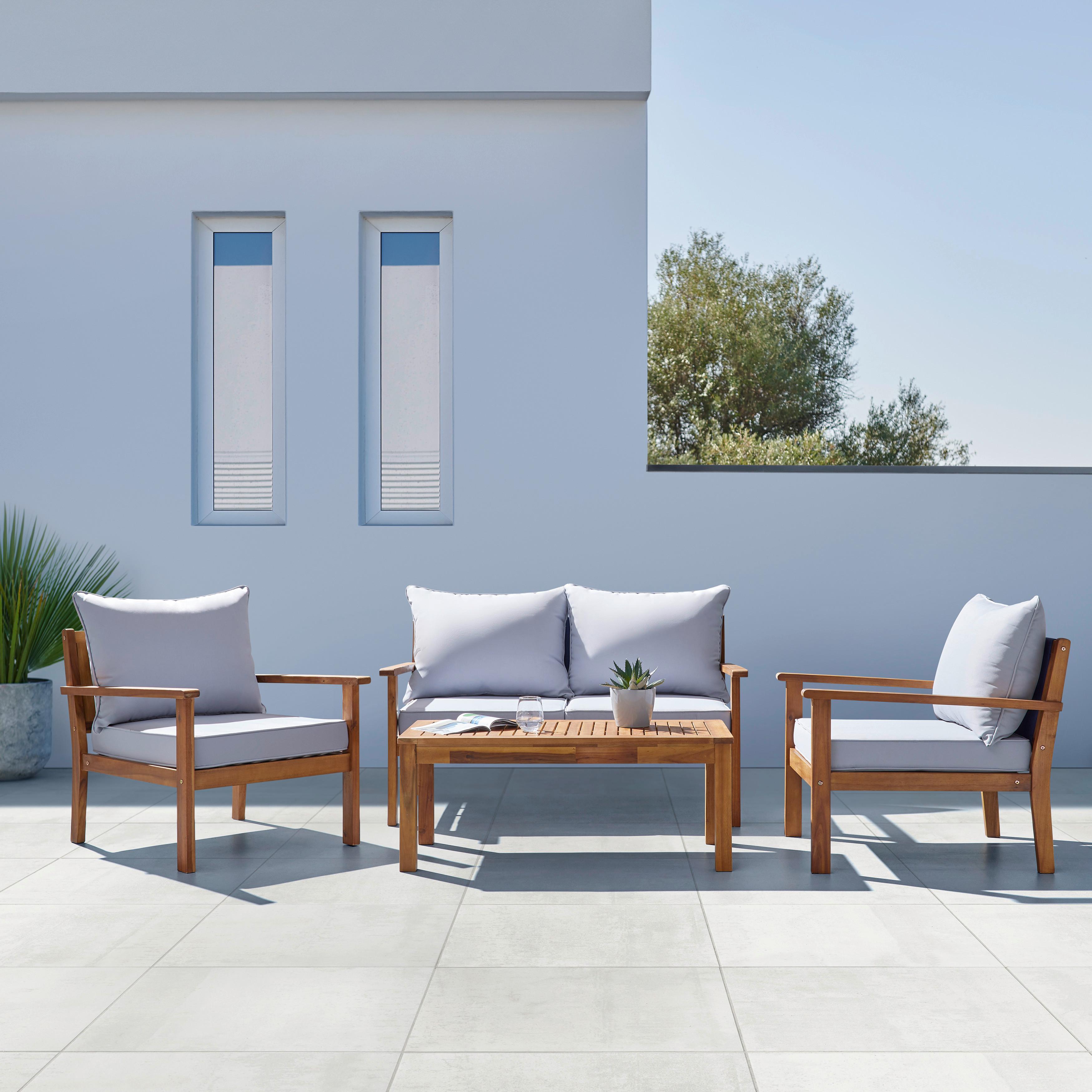Záhradní Sedací Souprava Lucia - světle šedá/barvy akácie, Moderní, dřevo/textil - Bessagi Garden