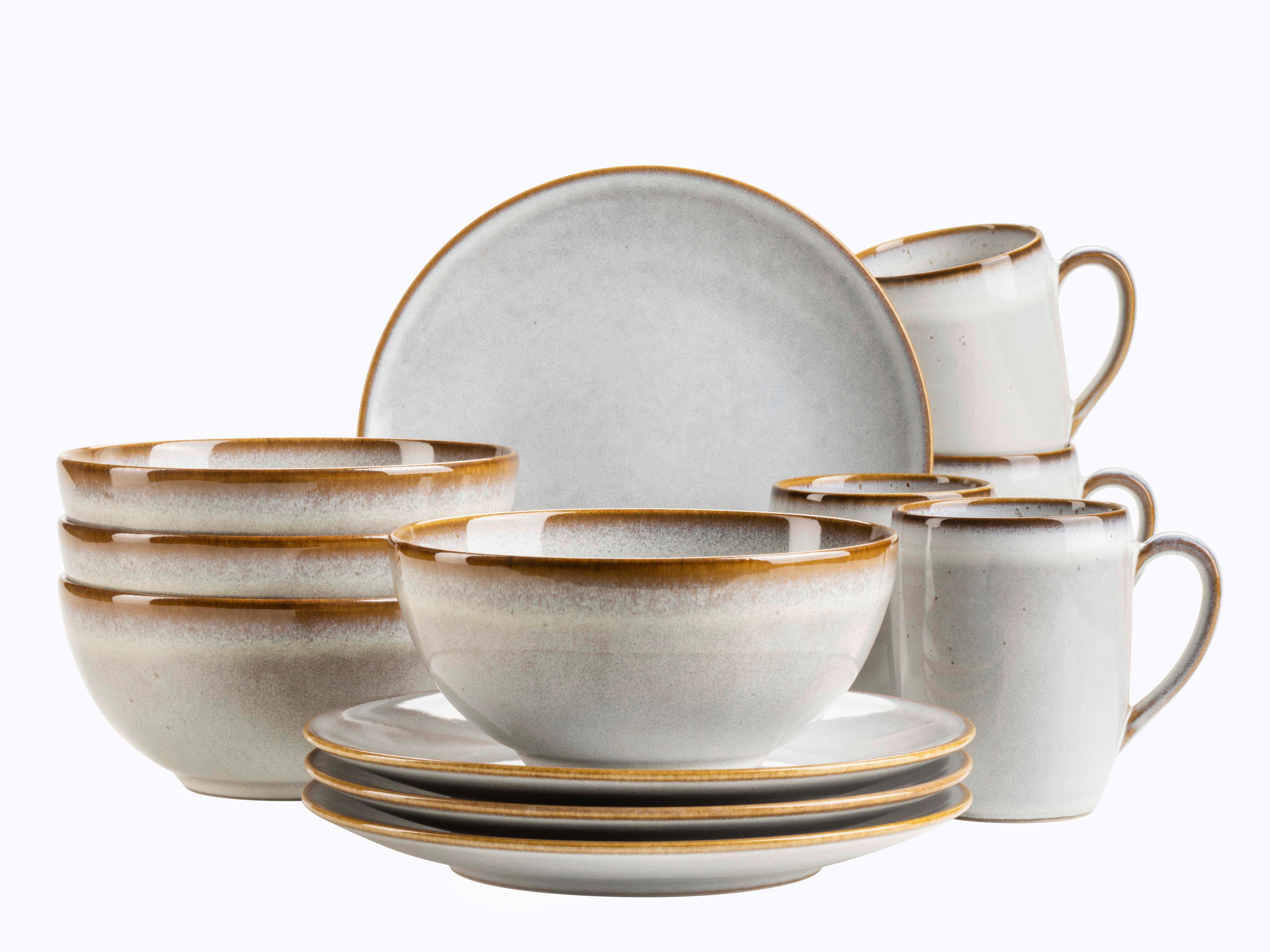 Frühstücksservice SMOKY'S Steinzeug, Weiß, 12-teilig - Weiß, Basics, Keramik - Mäser