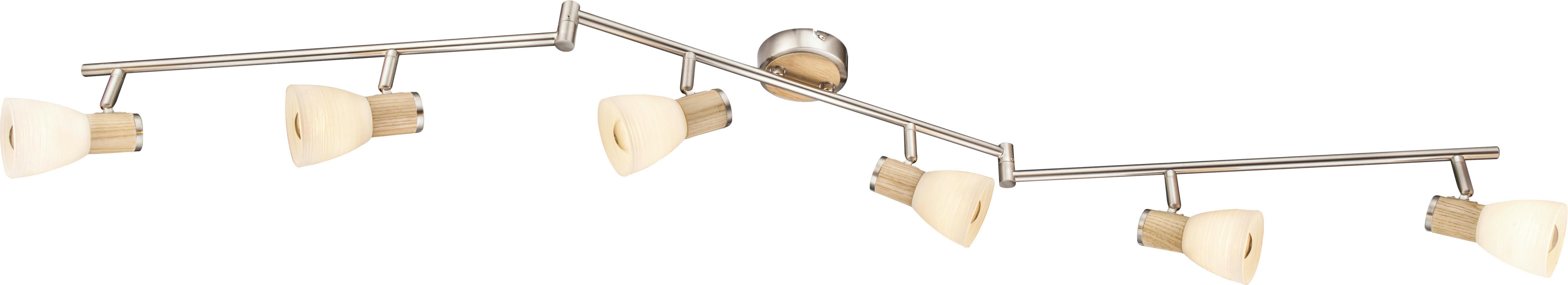 Strahler Gylfi 6-Flammig verstellbar L: 145 cm - Nickelfarben, LIFESTYLE, Glas/Naturmaterialien (145/145/18cm) - Globo