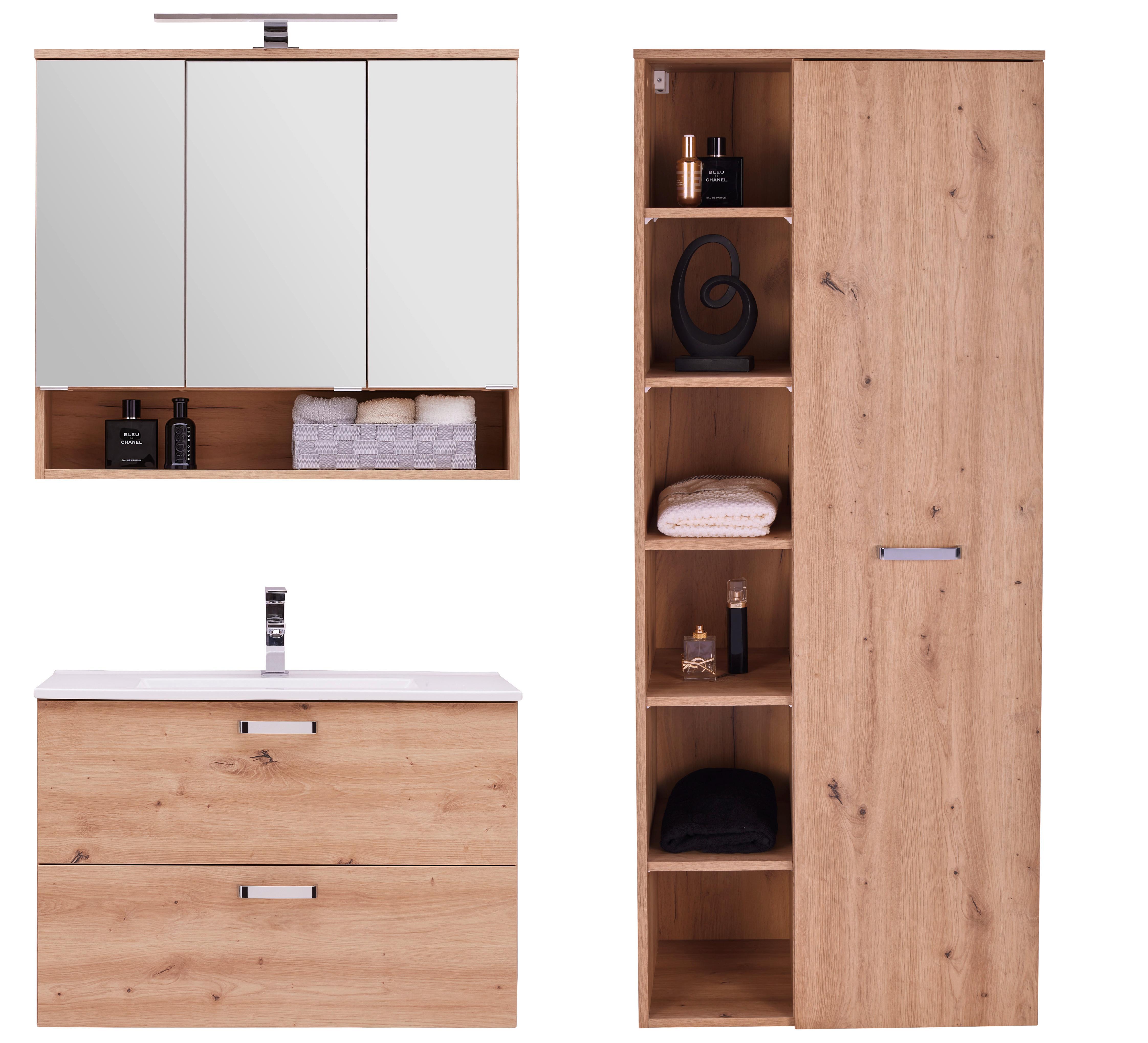 Badezimmer Fresh Eiche Dekor 4-teilig - Eiche Artisan/Weiß, KONVENTIONELL, Holzwerkstoff (165/168,5/46,5cm) - Ondega