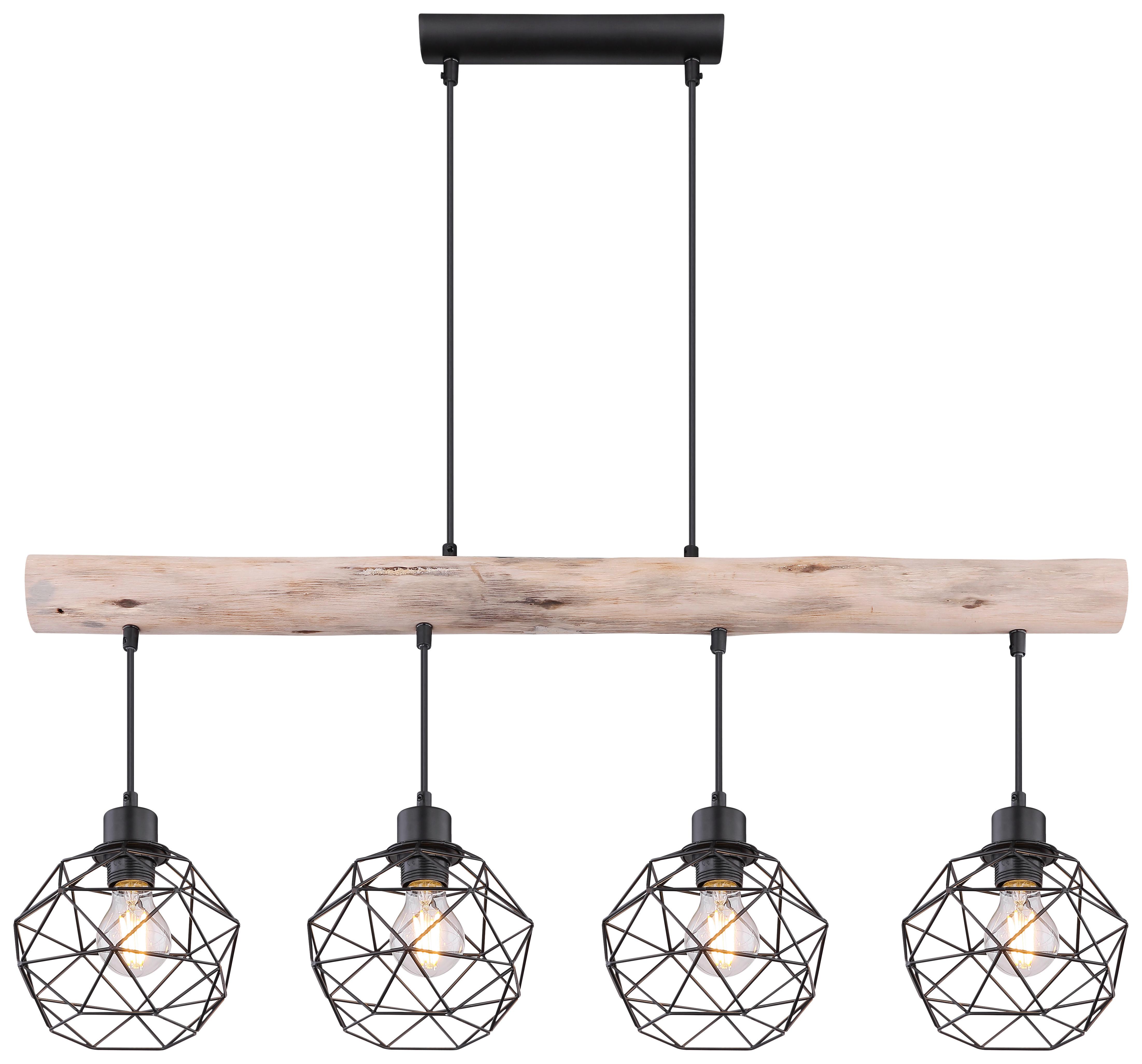 Hängeleuchte Theodor H: 120 Cm 4-Flammig - Schwarz/Naturfarben, Natur, Holz/Metall (85/18cm) - Globo