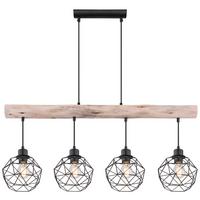 Hängeleuchte Theodor H: 120 Cm 4-Flammig - Schwarz/Naturfarben, Natur, Holz/Metall (85/18cm) - Globo