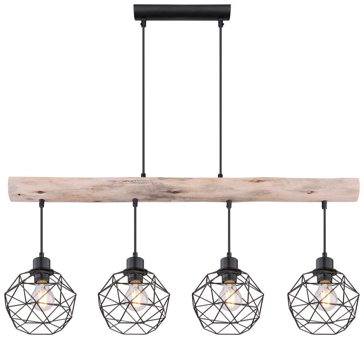 Hängeleuchte Theodor H: 120 Cm 4-Flammig - Schwarz/Naturfarben, Natur, Holz/Metall (85/18cm) - Globo