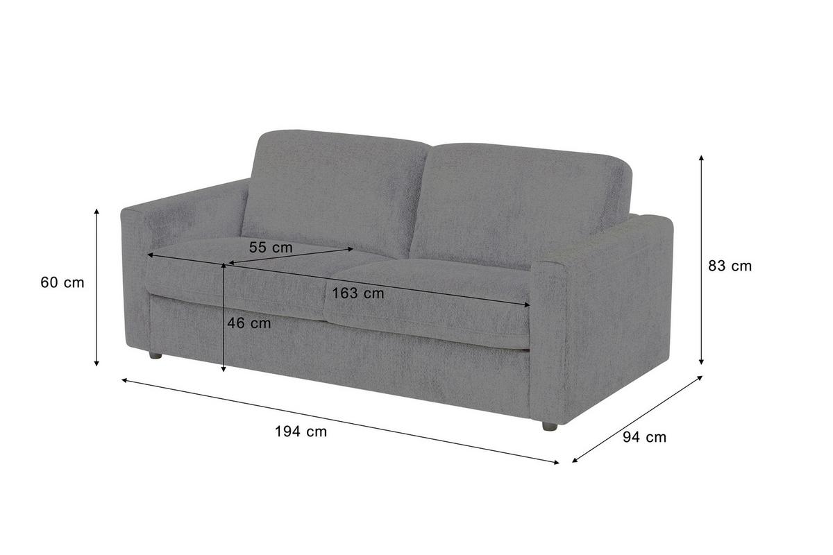 Schlafsofa Kopenhagen dunkelgrau, B: 194cm - Dunkelgrau/Schwarz, MODERN, Holz/Textil (194/95/83cm)