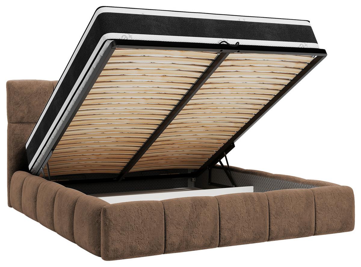 Polsterbett Cherry Mikrofaser Velours, Braun, Lf: 180x200 Cm - Schwarz/Braun, MODERN, Holz/Holzwerkstoff (180/200cm) - MID.YOU