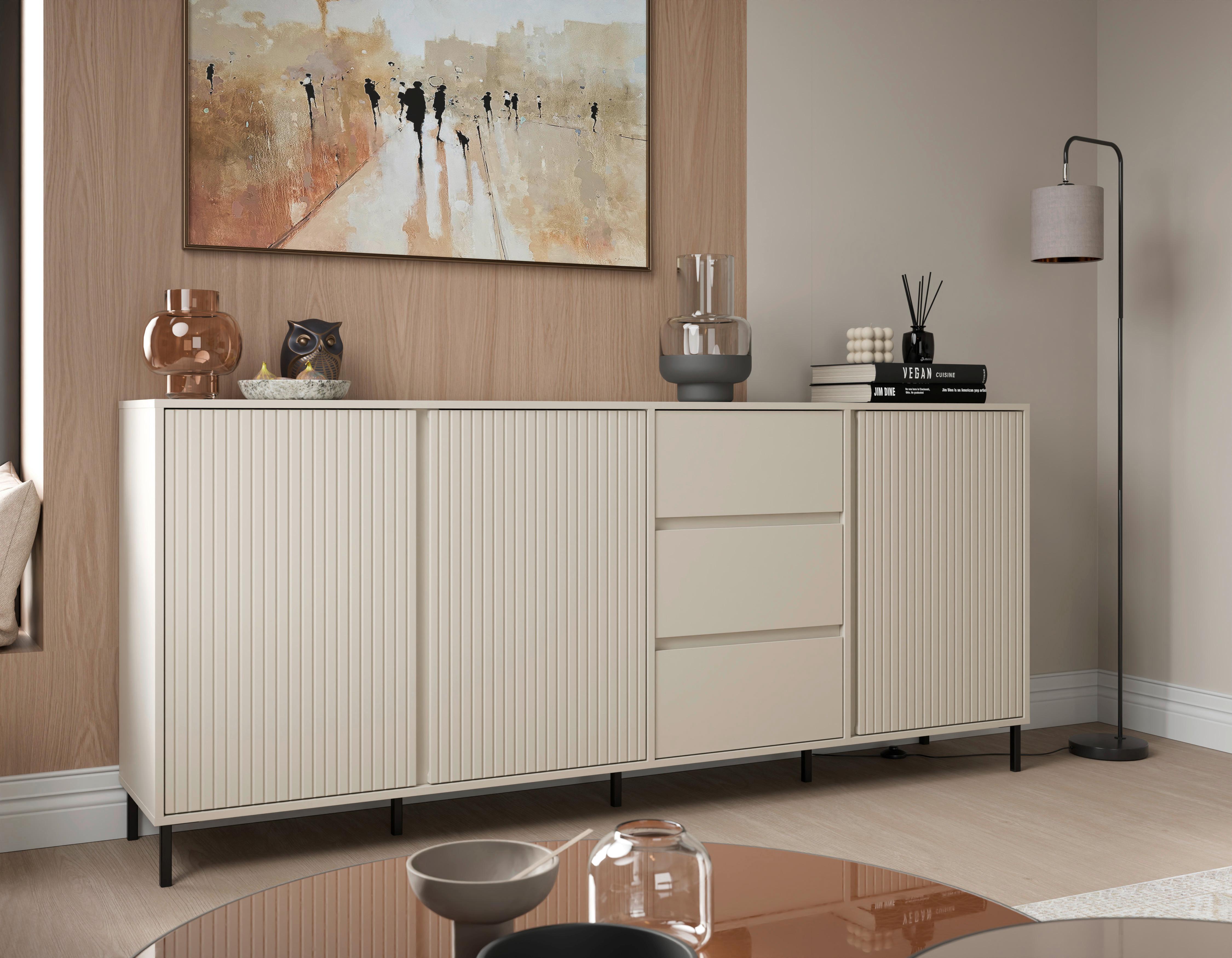 Kommode Avenale Kaschmir B: 212 Cm - Kaschmir/Schwarz, Trend, Holzwerkstoff (212/91,6/40cm)