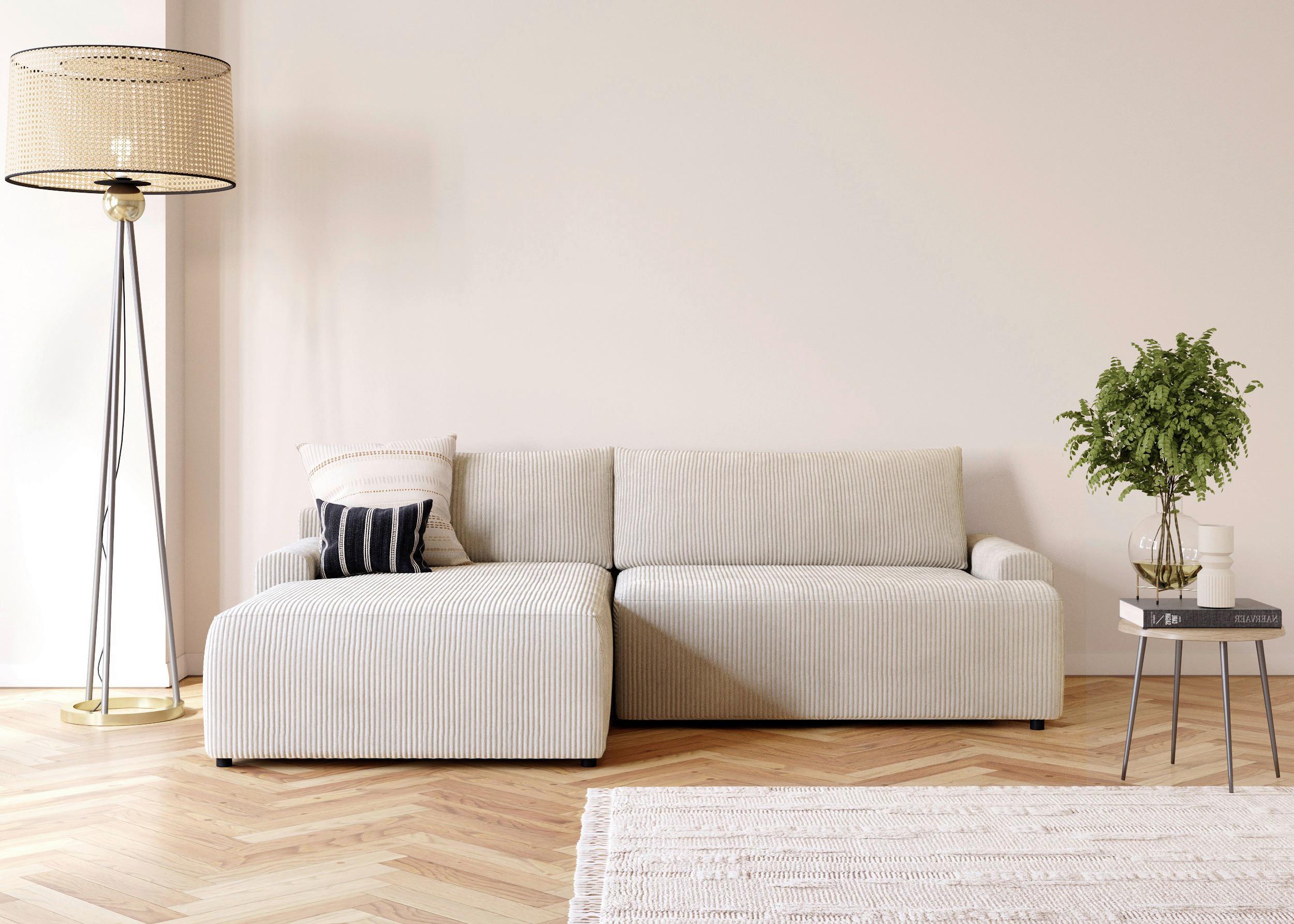 Eckschlafsofa Prag, Creme S: 167x253 cm - Creme/Schwarz, MODERN, Textil (167/253cm) - Trendmanufaktur