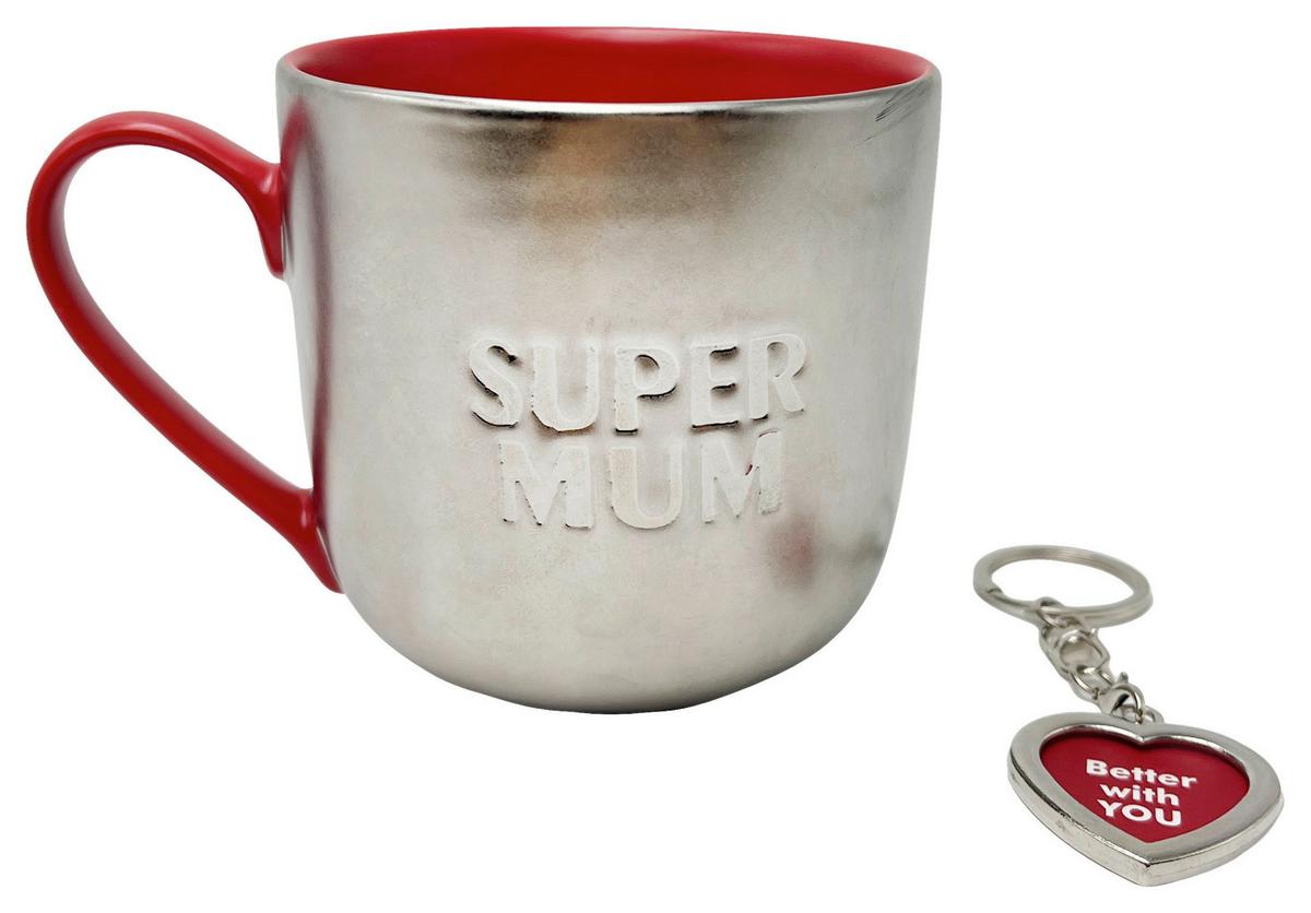 Kaffeebecher Mika - Rot/Silberfarben, Basics, Keramik/Metall (450ml) - Luca Bessoni