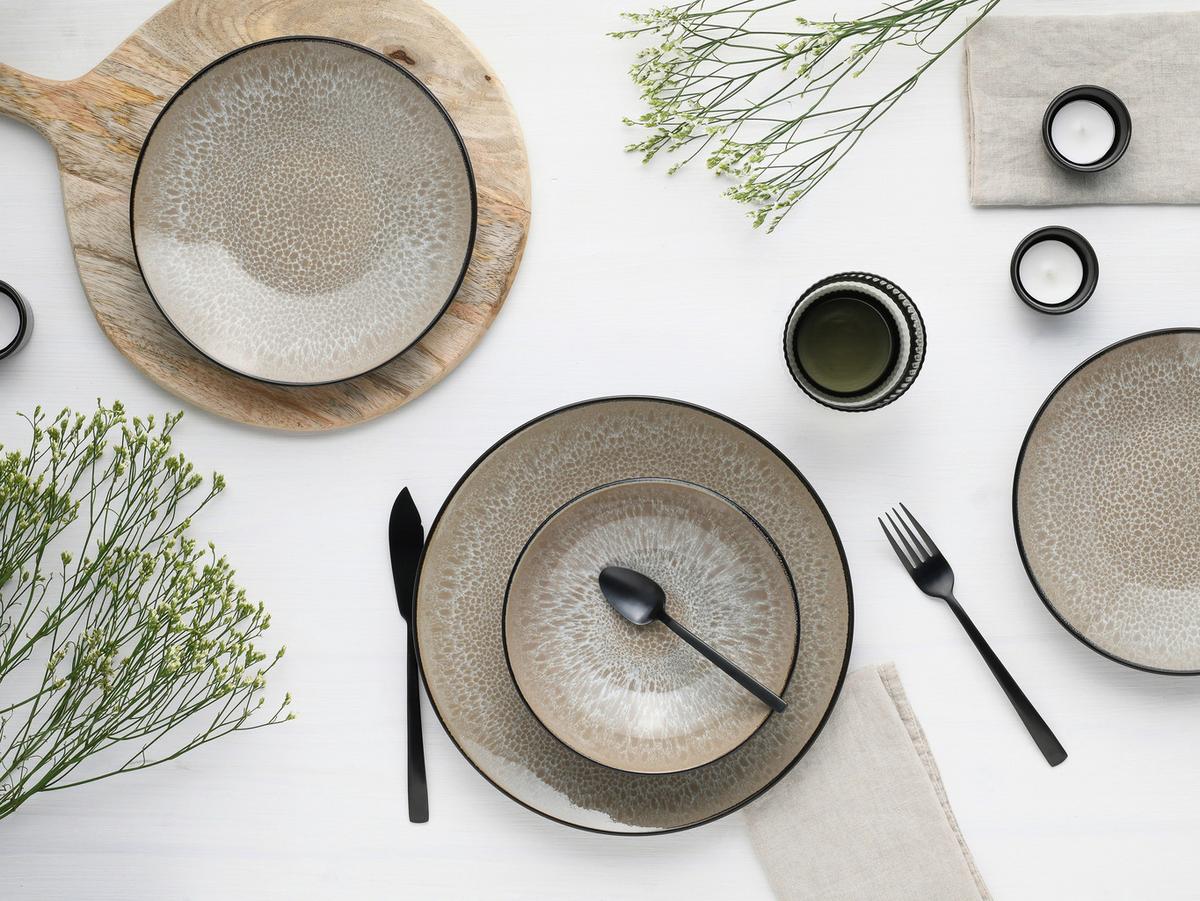 Tafelservice Malmö Beige Schwarz/beige, 12-Teilig - Beige/Schwarz, Basics, Keramik - Creatable