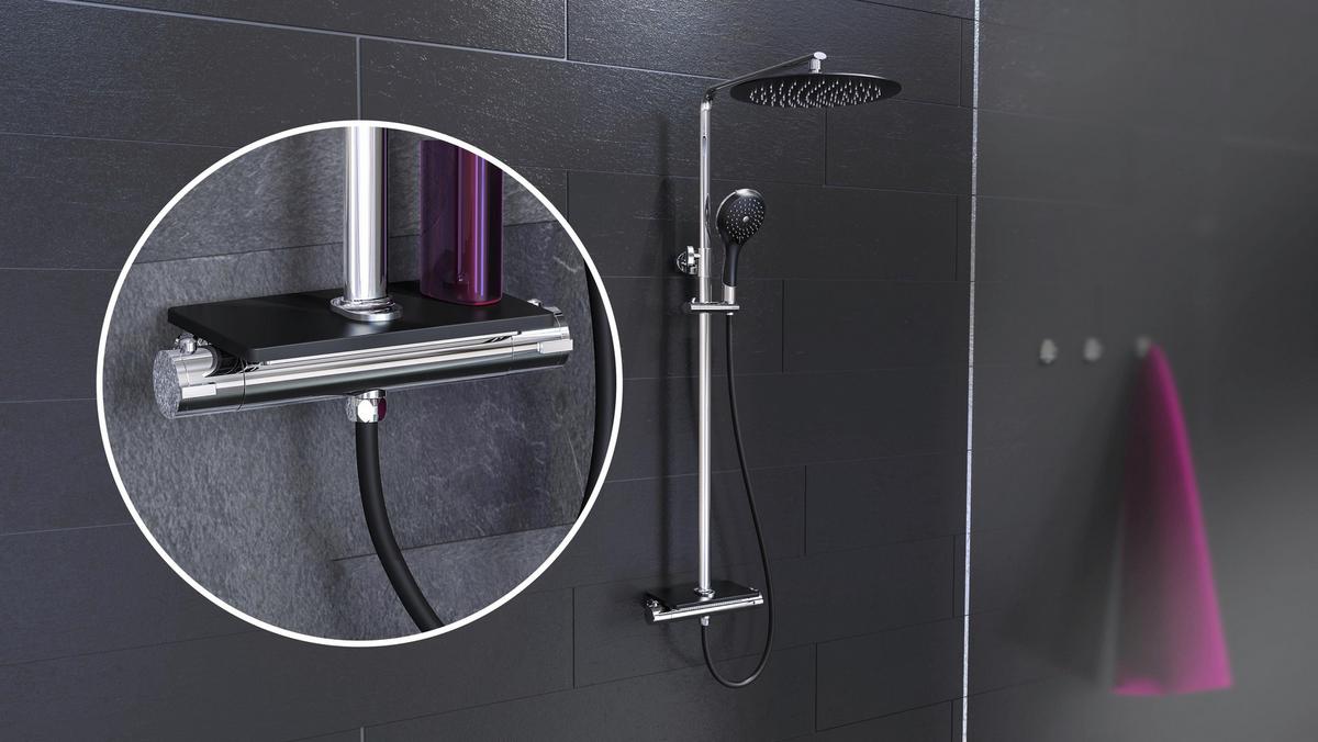 Brausegarnitur Grande Vita Schwarz verstellbar Anti-Kalk - Schwarz, Design, Kunststoff/Metall (26,8/75-118/38,6cm) - Schütte