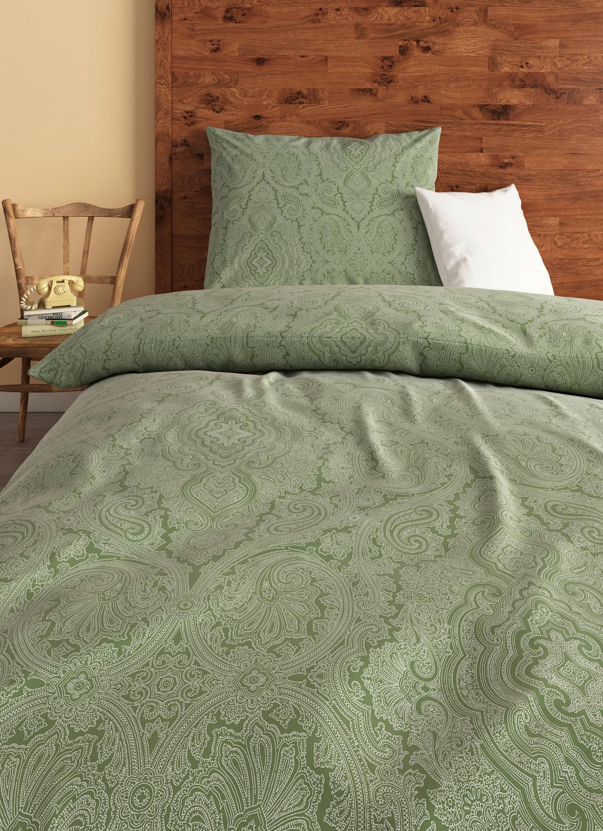 Renforcé-Bettwäsche 140x200 cm Leona Grün Ornamente - Grün, ROMANTIK / LANDHAUS, Textil (140/200cm) - James Wood