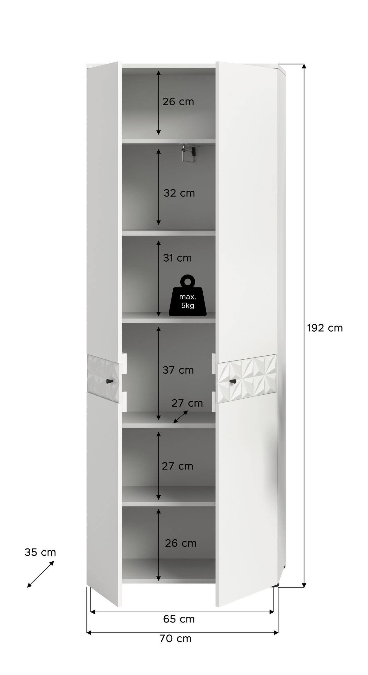 Garderobenschrank Prisma Weiß B: 70,2 cm - Schwarz/Weiß, Design, Holzwerkstoff (70,2/192/34,8cm) - MID.YOU