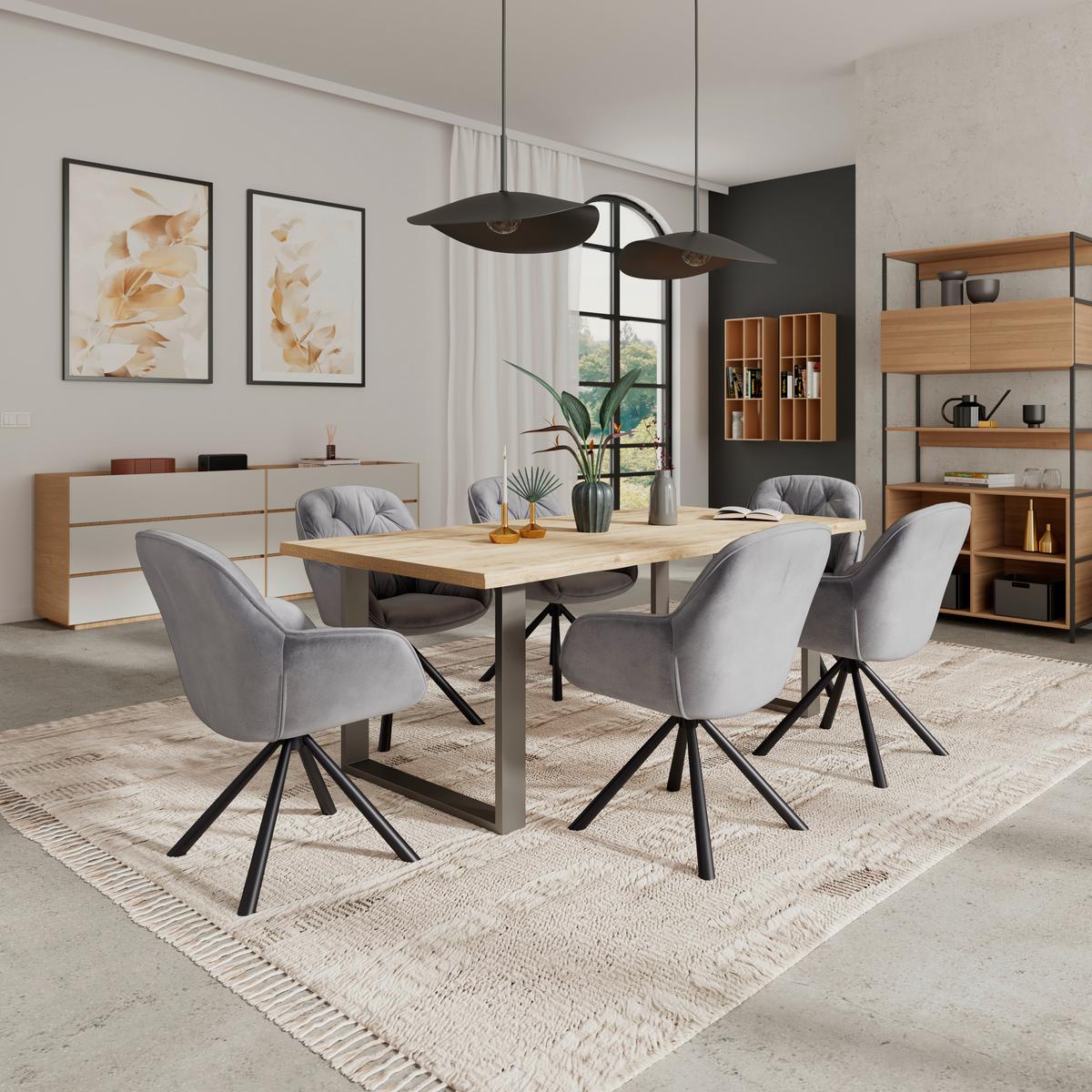 Armlehnstuhl Silvi Samt Grau 360° drehbar - Schwarz/Grau, KONVENTIONELL, Textil/Metall (62/85/62cm)