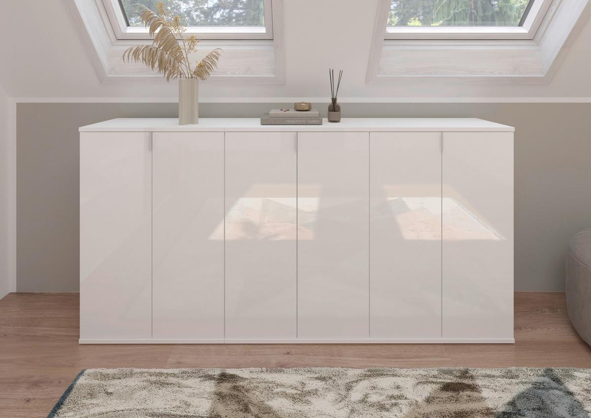 Kommode Weiß Hochglanz, B: 91 cm - Weiß Hochglanz, MODERN, Holzwerkstoff (91/99/34cm) - MID.YOU