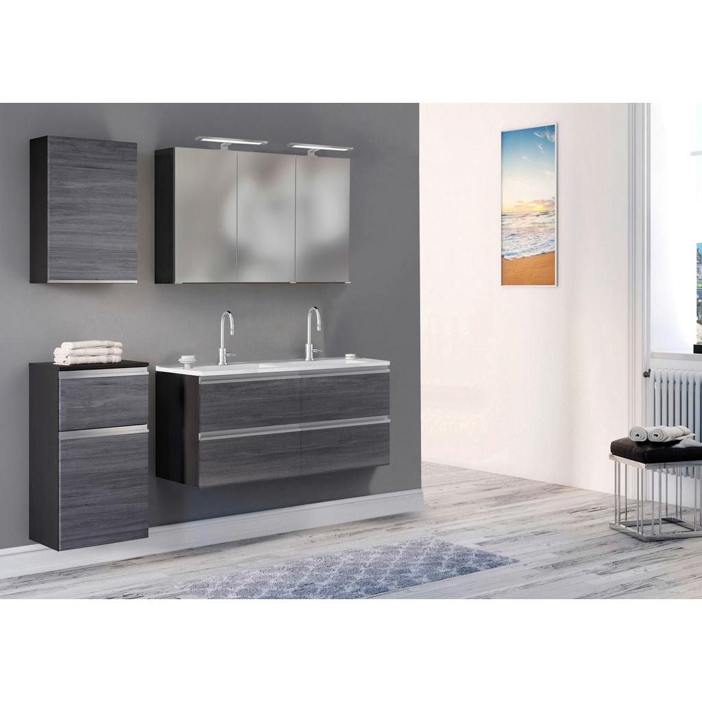 Badmöbel-Set 3--teilig. inkl. LED Arezzo B: 120cm, Eiche Dekor