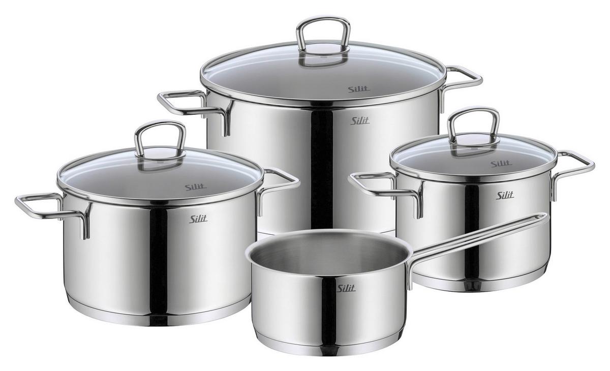 Kochtopfset Alicante 7 -Teilig. Edelstahl - Silberfarben, MODERN, Glas/Metall - Silit