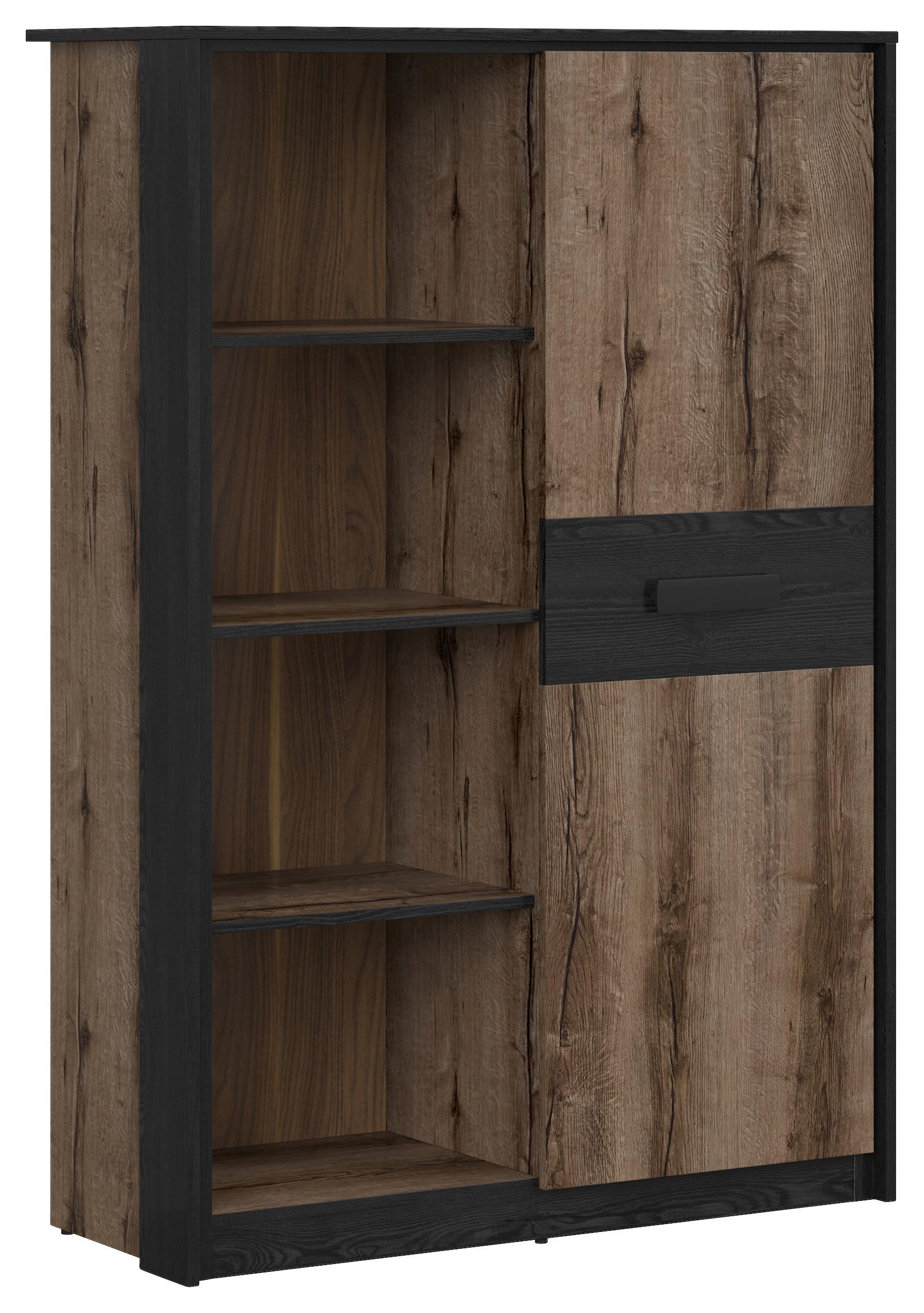 Highboard Kassel Cabinet - Eichefarben/Schwarz, Design, Holzwerkstoff (100/145/41cm)