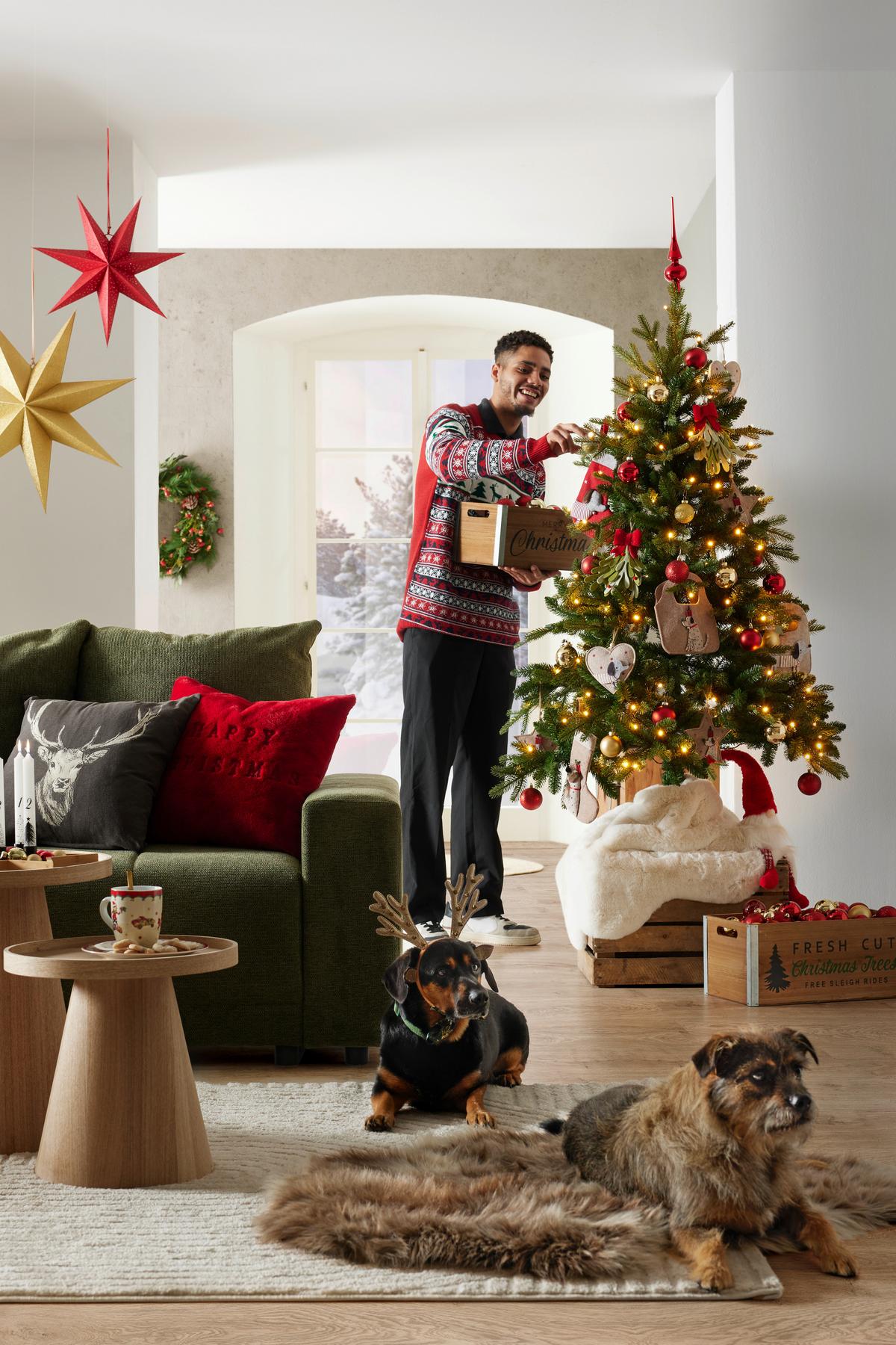 Kožešinový polštář Happy Christmas, 45/45cm - zelená, Konvenční, textil (45/45cm) - Modern Living
