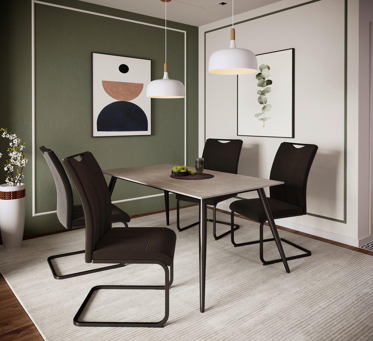 Essgruppe Ayla Giga-S 5-Tlg. Stahl/Polyester Dunkelgrau - Anthrazit/Grau, MODERN, Textil/Stein (140/76/80cm)