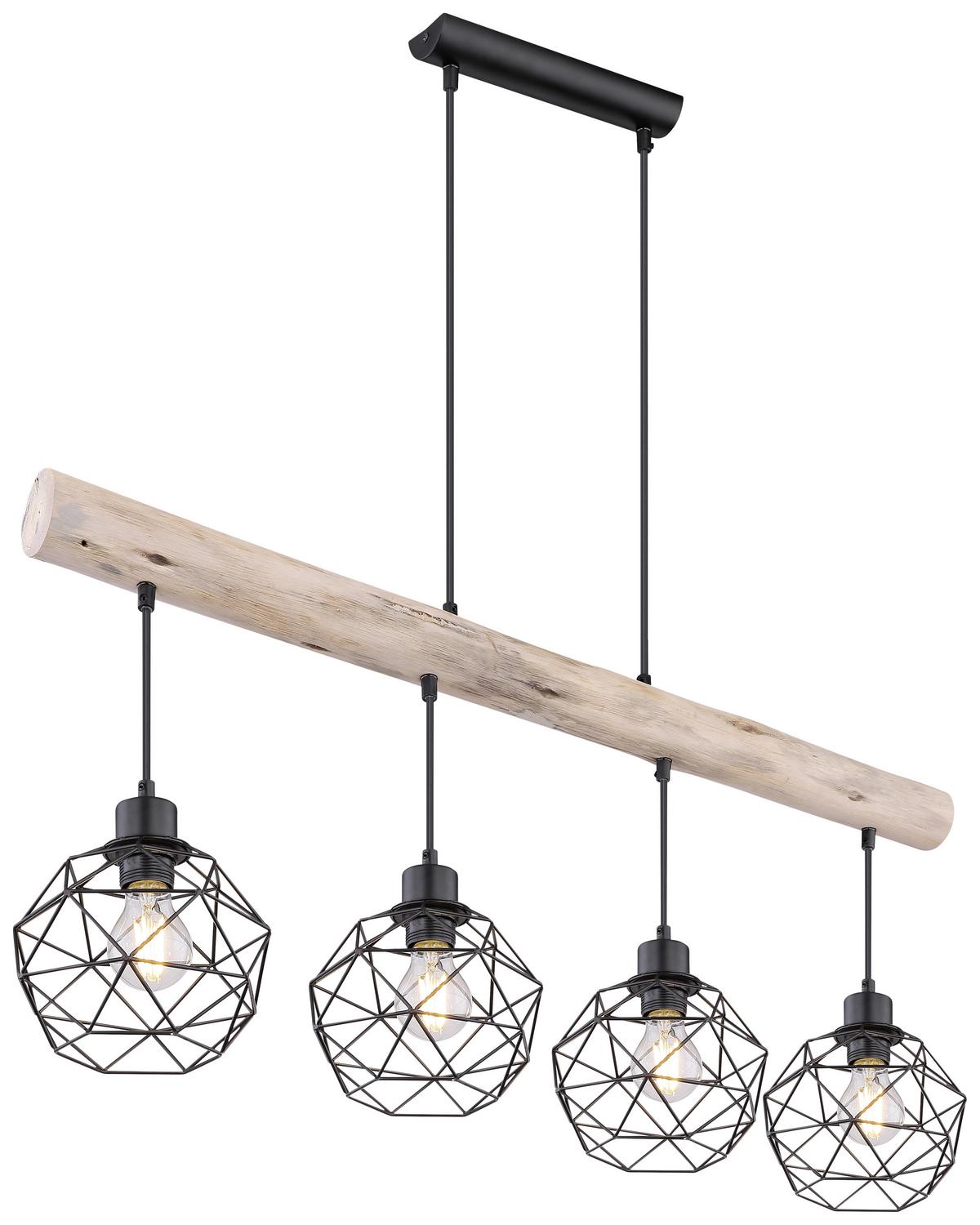 Hängeleuchte Theodor H: 120 Cm 4-Flammig - Schwarz/Naturfarben, Natur, Holz/Metall (85/18cm) - Globo
