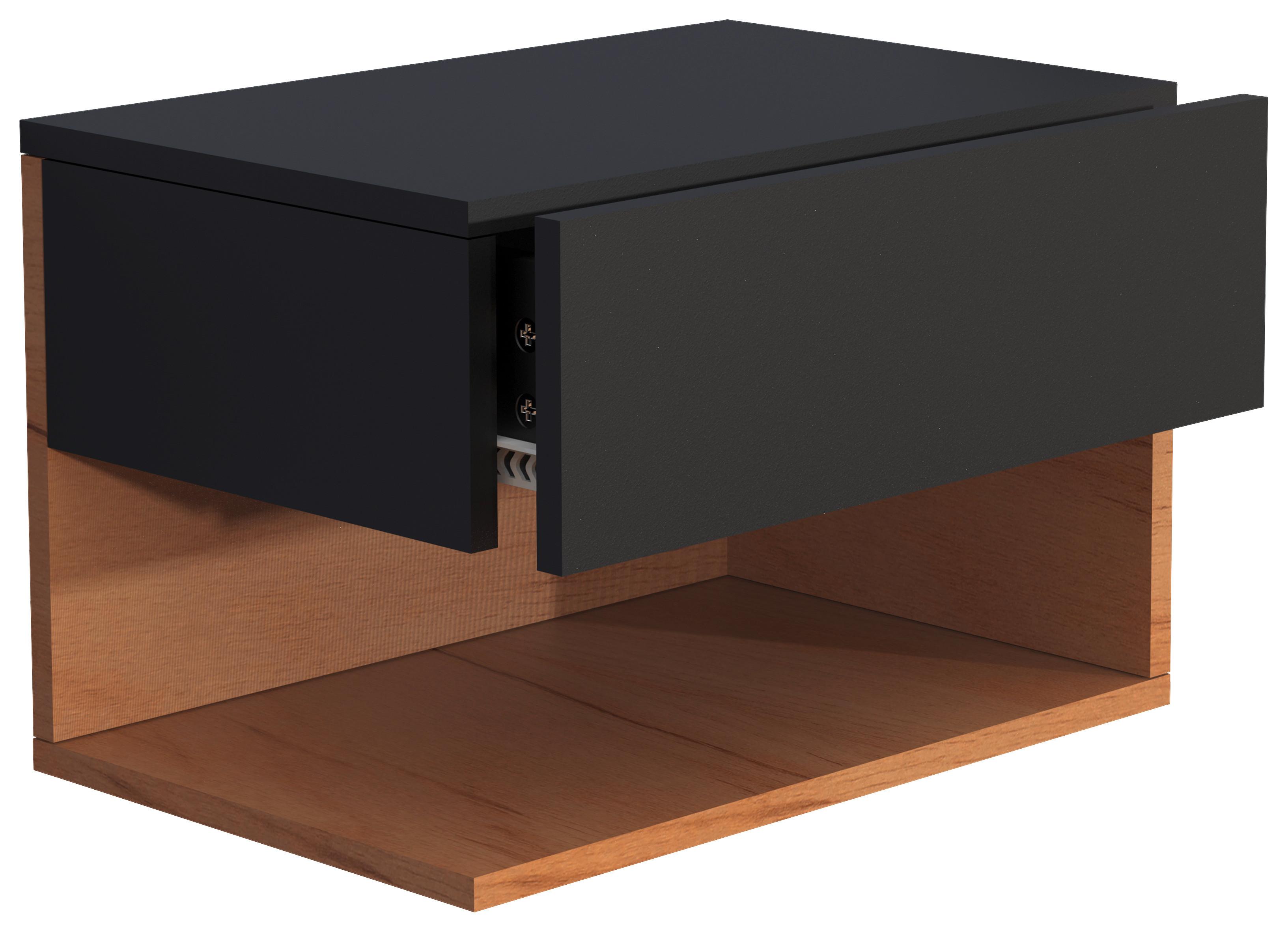 Nachtkästchen Usal XL B: 45 cm Schwarz/Eiche Dekor