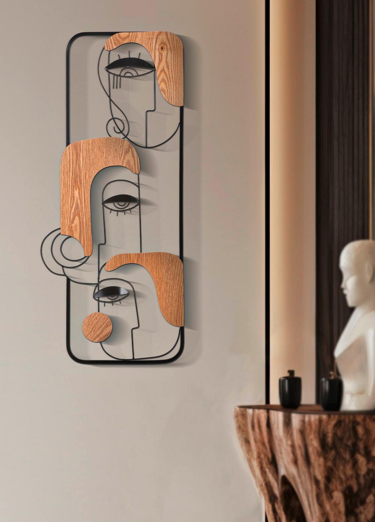 Wanddeko Picassy Naturfarben, Schwarz B: 38 cm - Schwarz/Naturfarben, Basics, Holzwerkstoff/Metall (38/89.5/2cm)