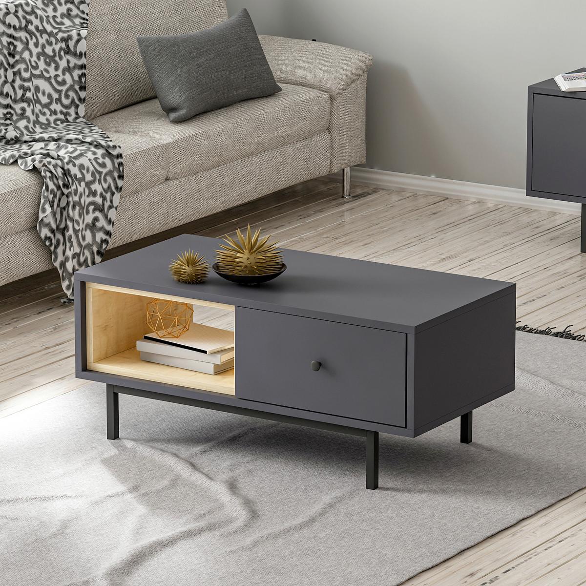 Couchtisch Naturel Anthrazit B: 90 Cm - Anthrazit/Schwarz, Design, Holzwerkstoff/Metall (90/45/40cm) - Livetastic