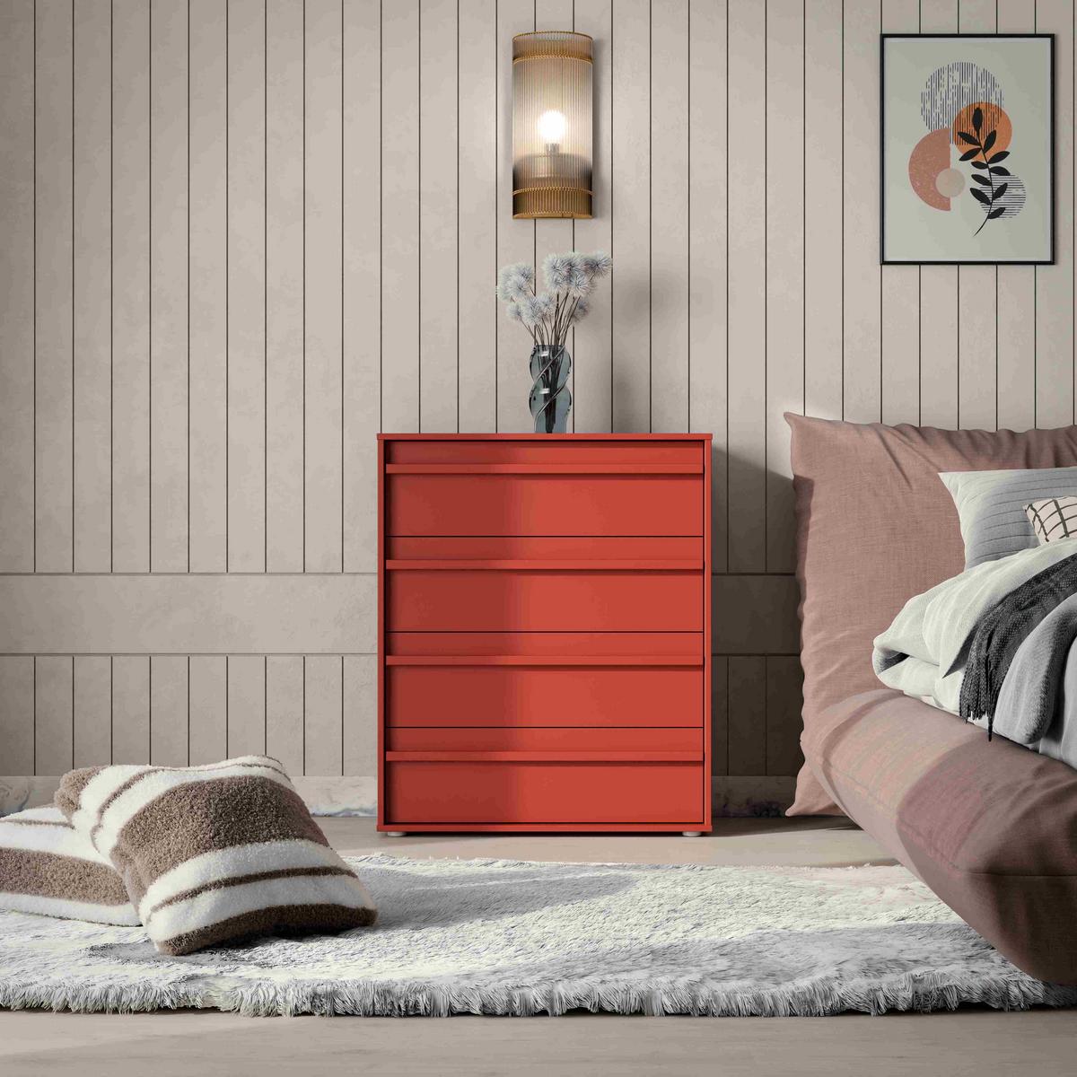 Komoda se 4 zásuvkami, š: 78,4 cm - červená, Moderní, kompozitní dřevo (78,4/94,4/42cm)