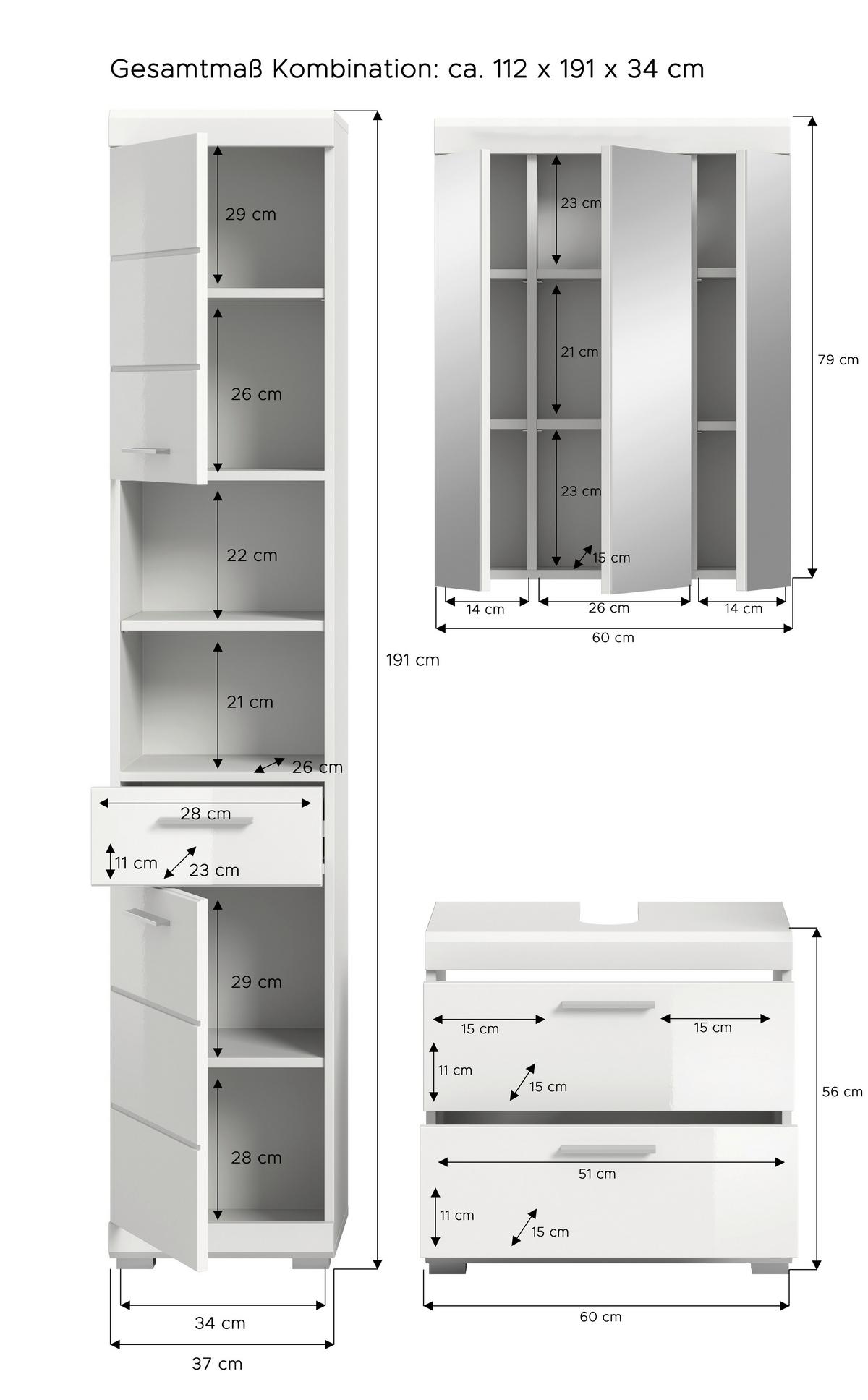 Badezimmer Scout Weiß B: 97 cm - Weiß Hochglanz/Silberfarben, MODERN, Glas/Holzwerkstoff (97cm) - MID.YOU